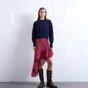 Jupe midi asymétrique à volants Topshop couleur rhubarbe