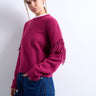 Topshop knitted fringe detail jumper in plum