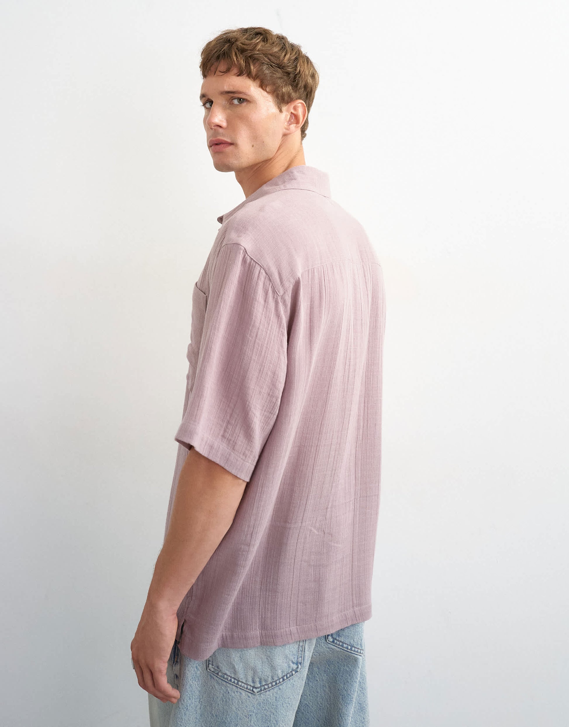 Topman oversized fit textured cheesecloth short sleeve shirt in washed lilac