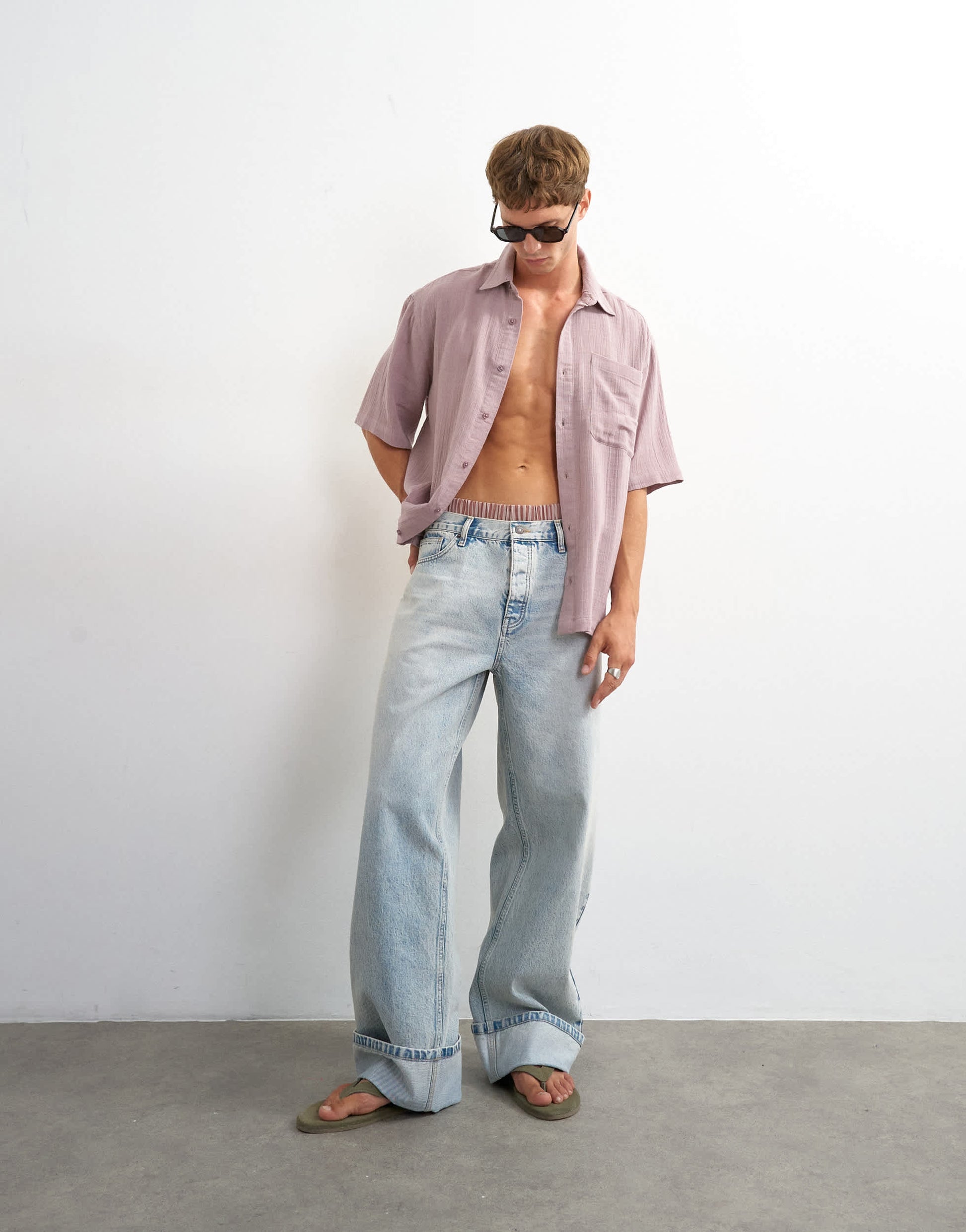 Topman oversized fit textured cheesecloth short sleeve shirt in washed lilac
