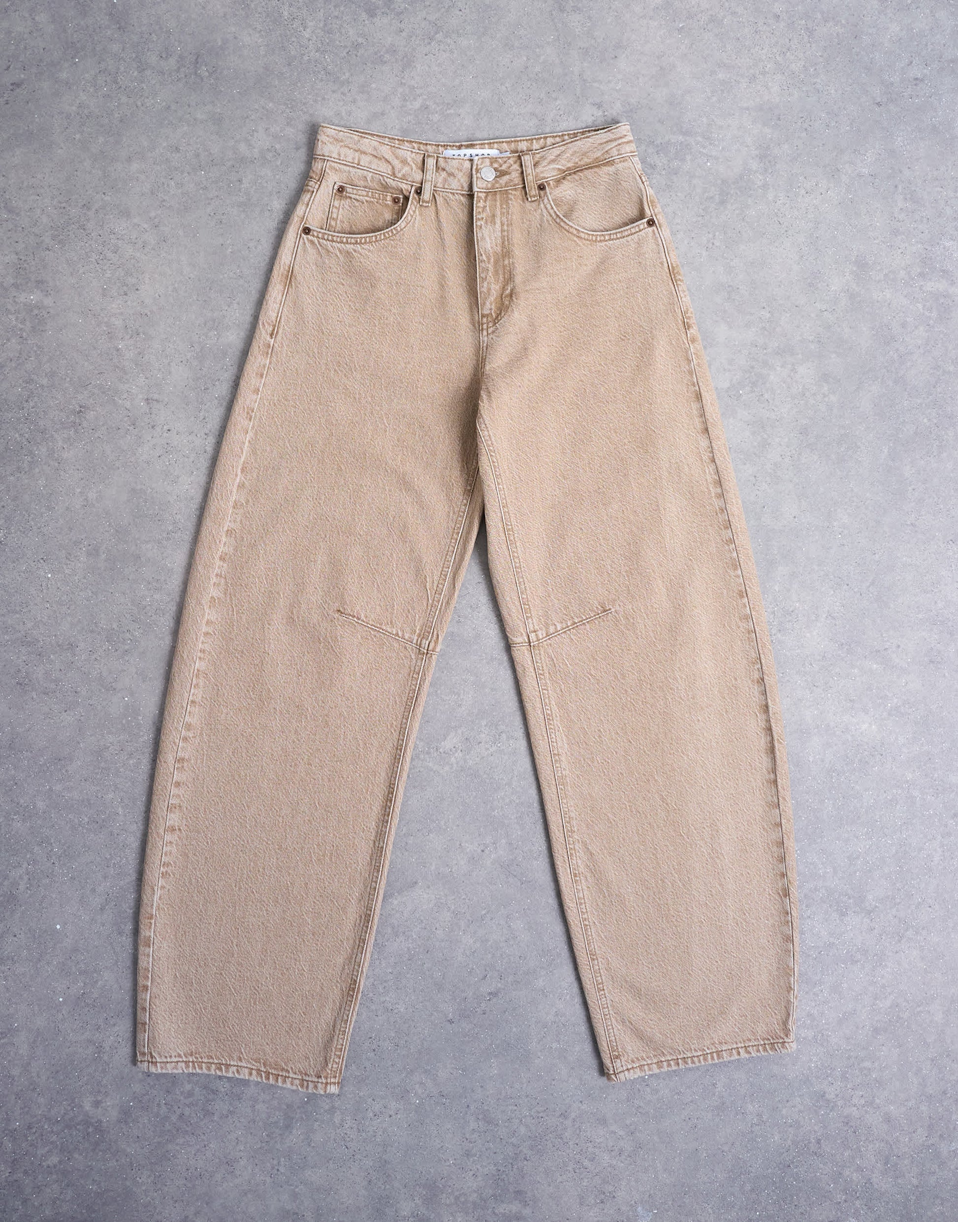 Topshop Barrel mid rise jean in washed beige