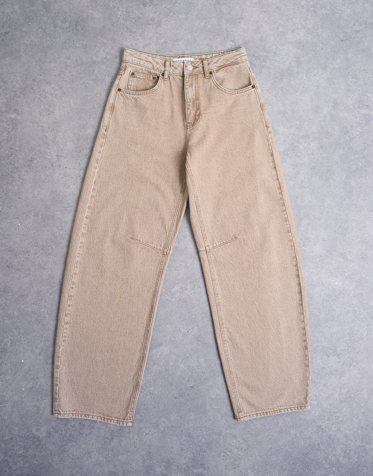 Topshop Barrel mid rise jean in washed beige