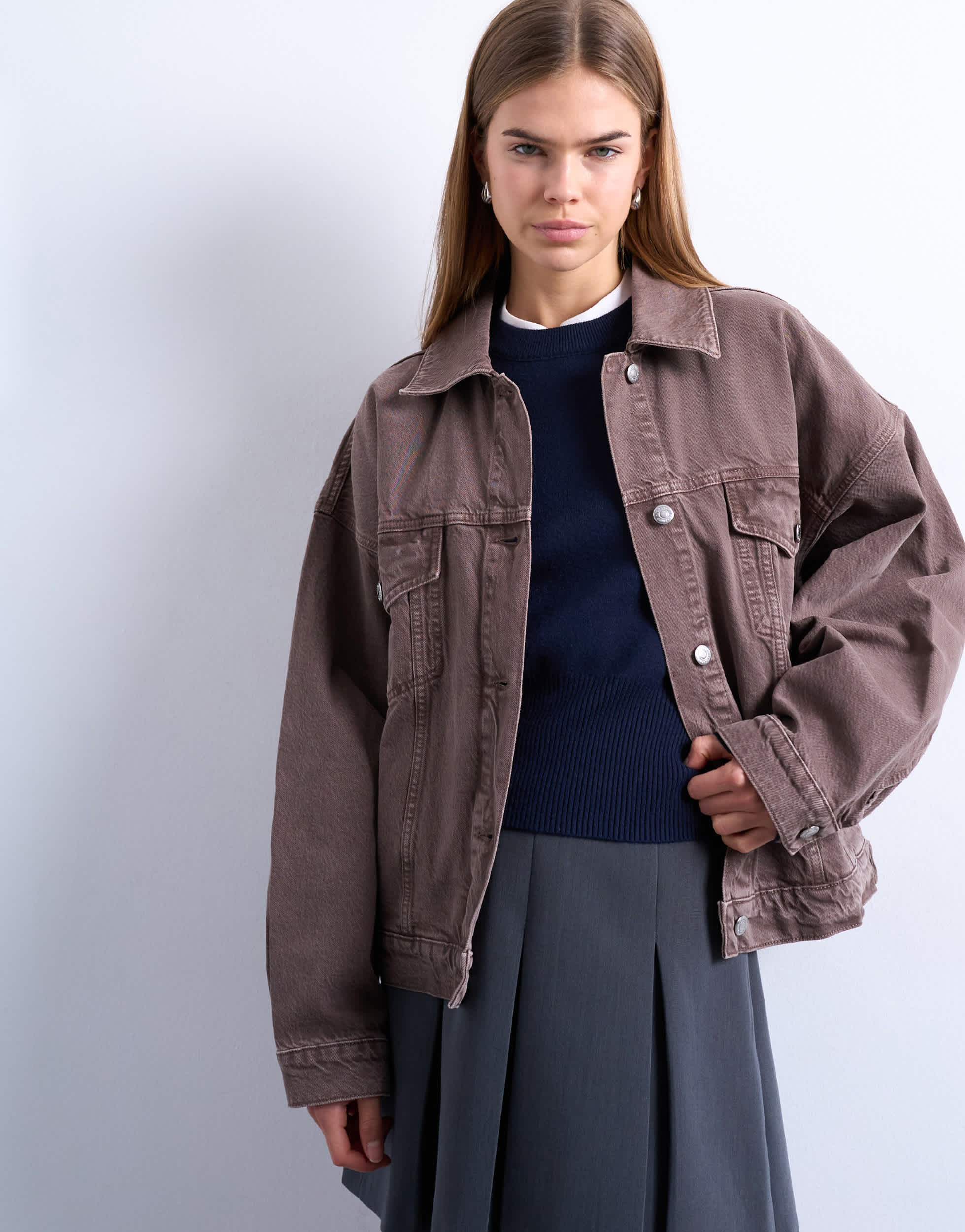Topshop denim balloon jacket in otter