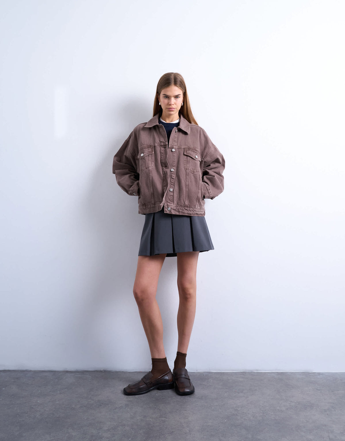 Topshop denim balloon jacket in otter