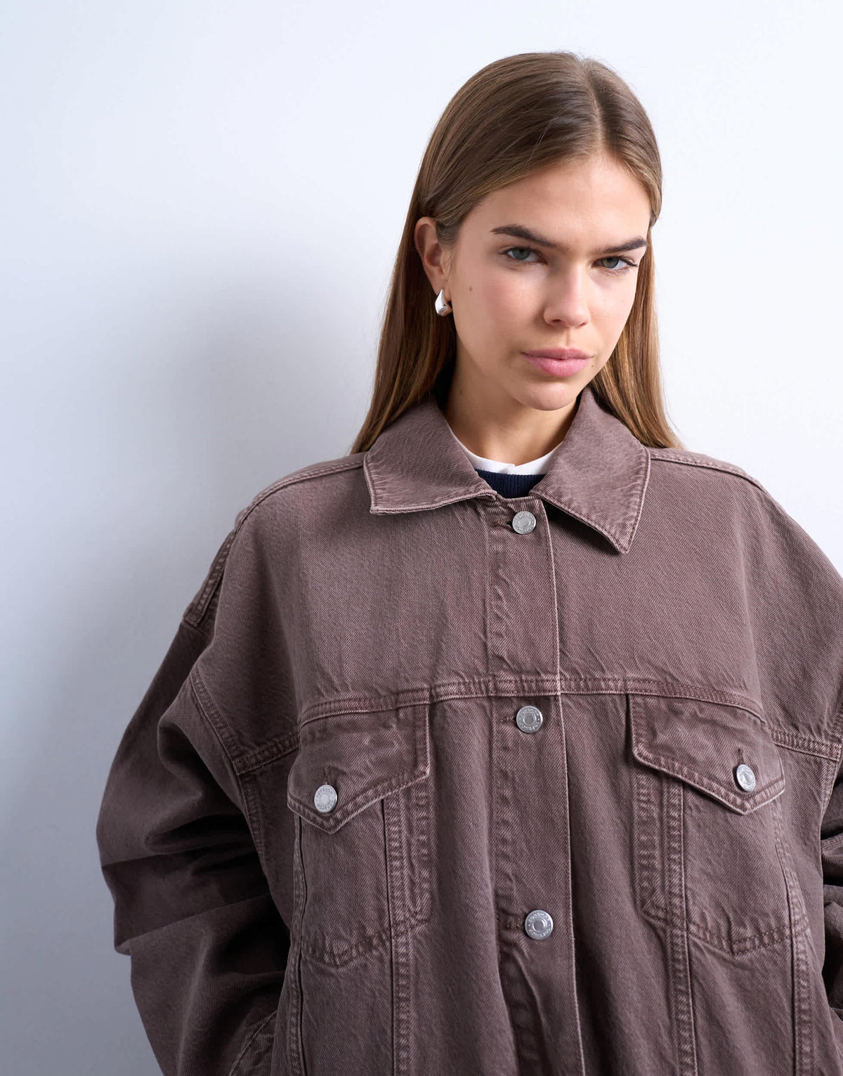 Topshop denim balloon jacket in otter