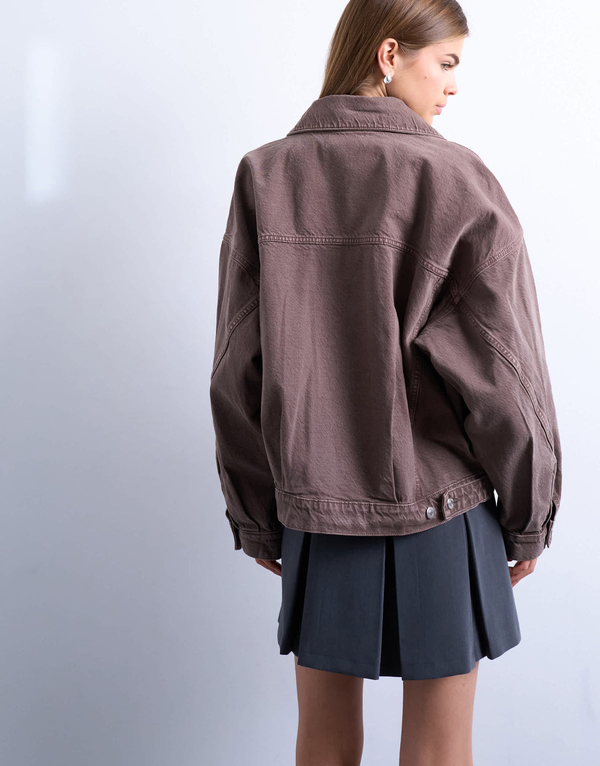 Topshop denim balloon jacket in otter