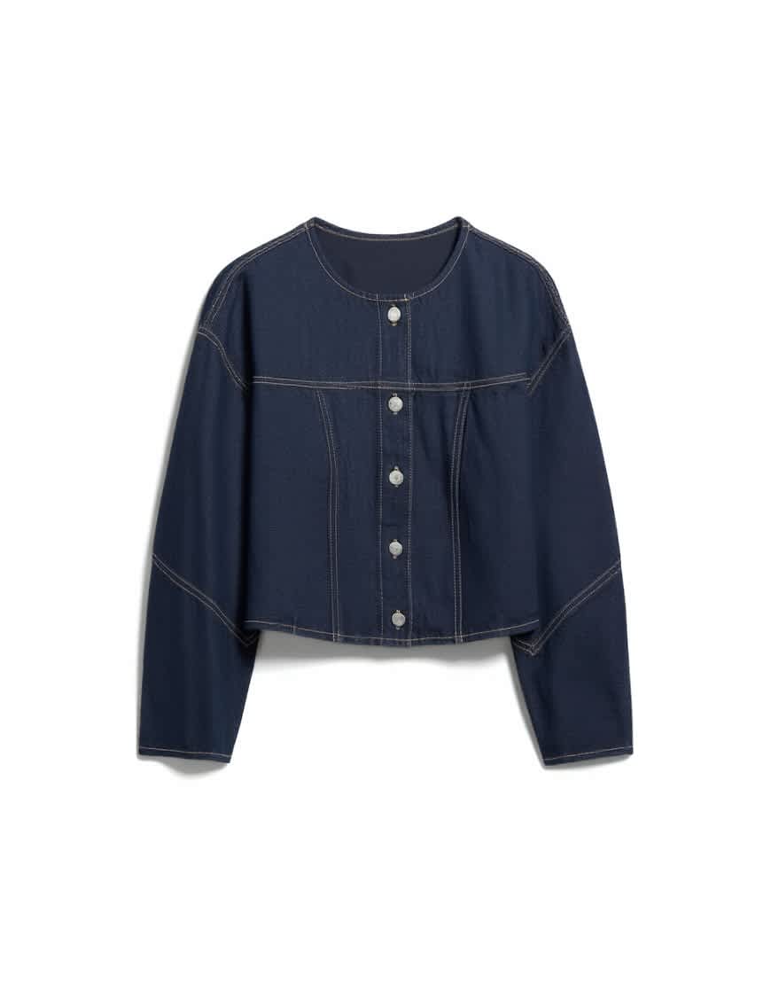 Topshop denim cinch back shirt with ovoid sleeve in rinse