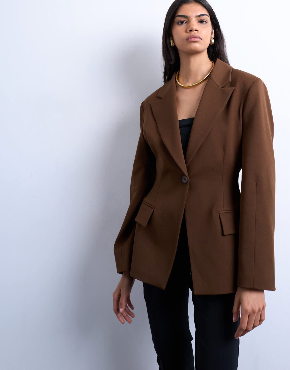 Topshop cinched blazer in brown