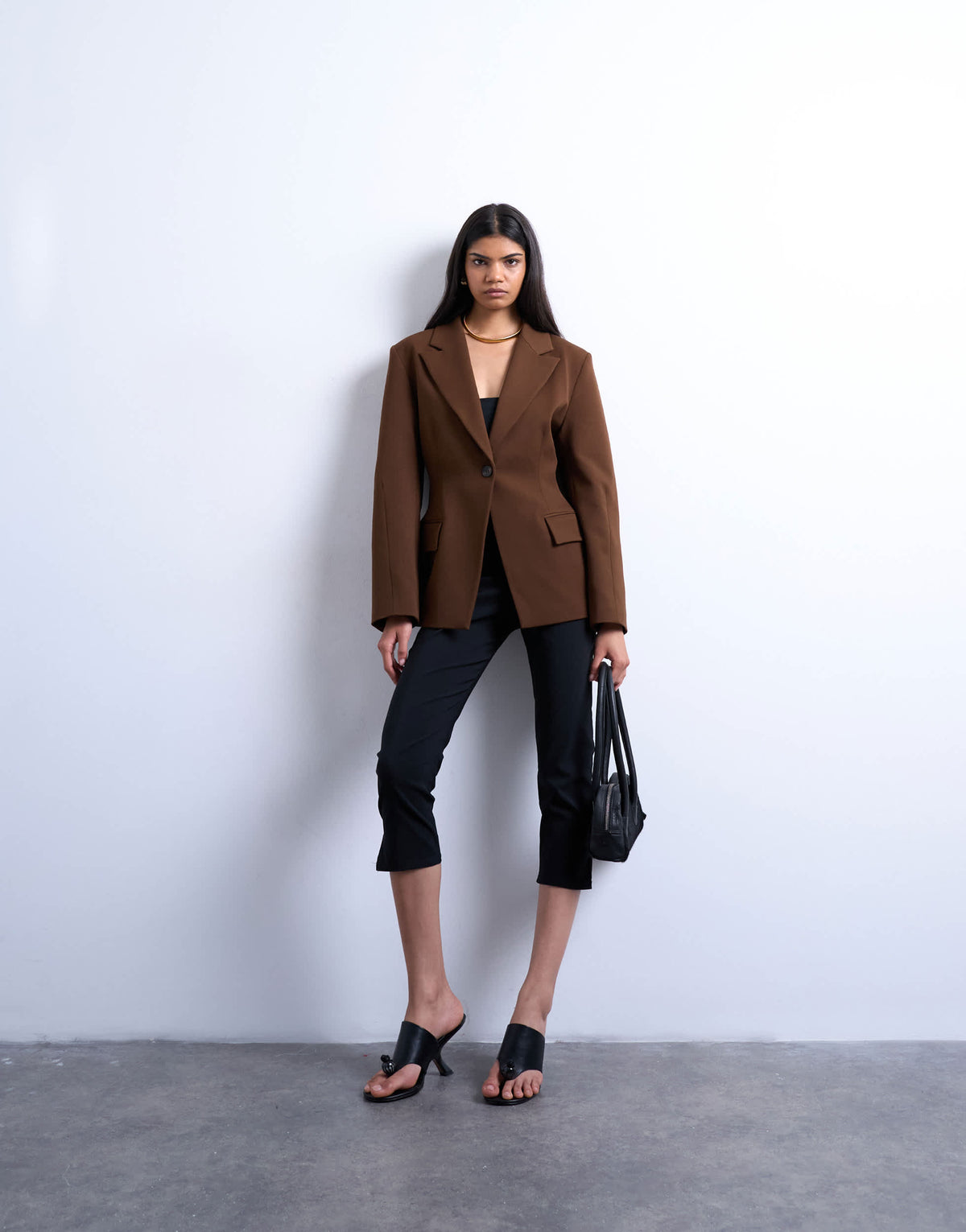 Topshop cinched blazer in brown