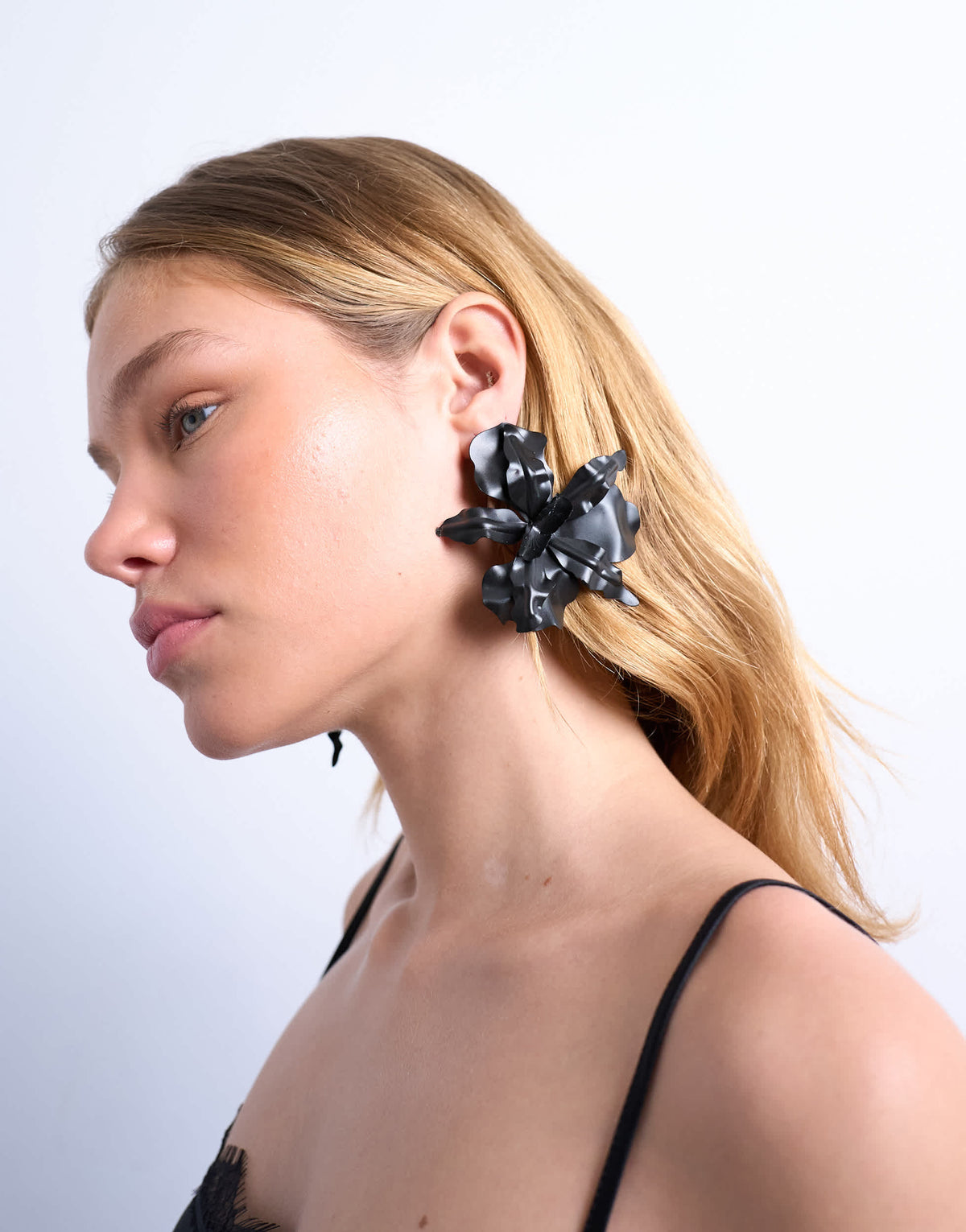 Topshop Erika statement floral stud earrings in black