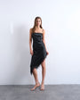 Topshop satin asymmetric lace trim midi slip dress in black polka dot