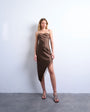 Topshop satin asymmetric lace trim midi slip dress in chocolate