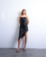 Topshop satin asymmetric lace trim midi slip dress in black