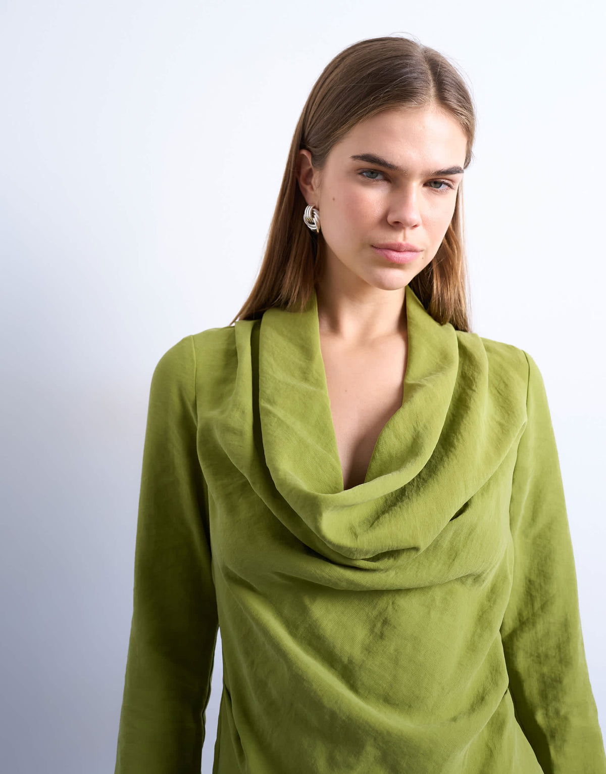 Topshop long sleeve cowl neck curpro top in green