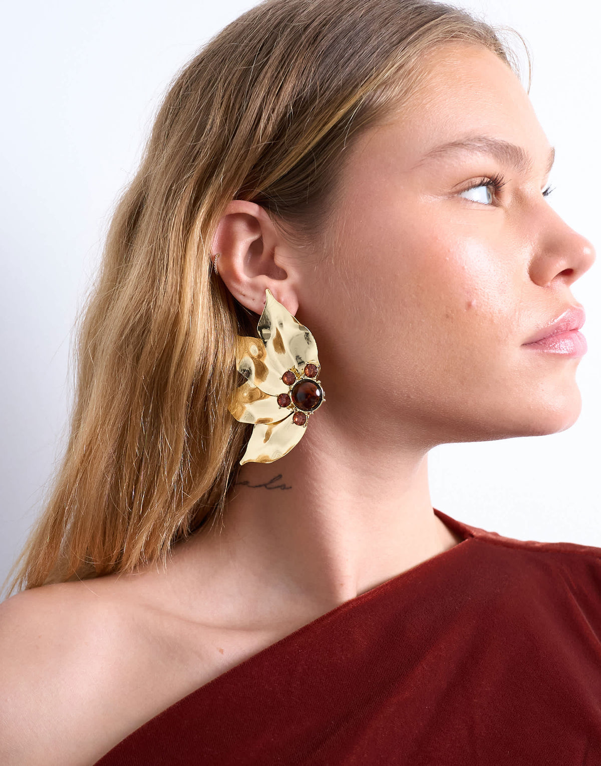 Topshop Enzo floral statement stud earring in gold