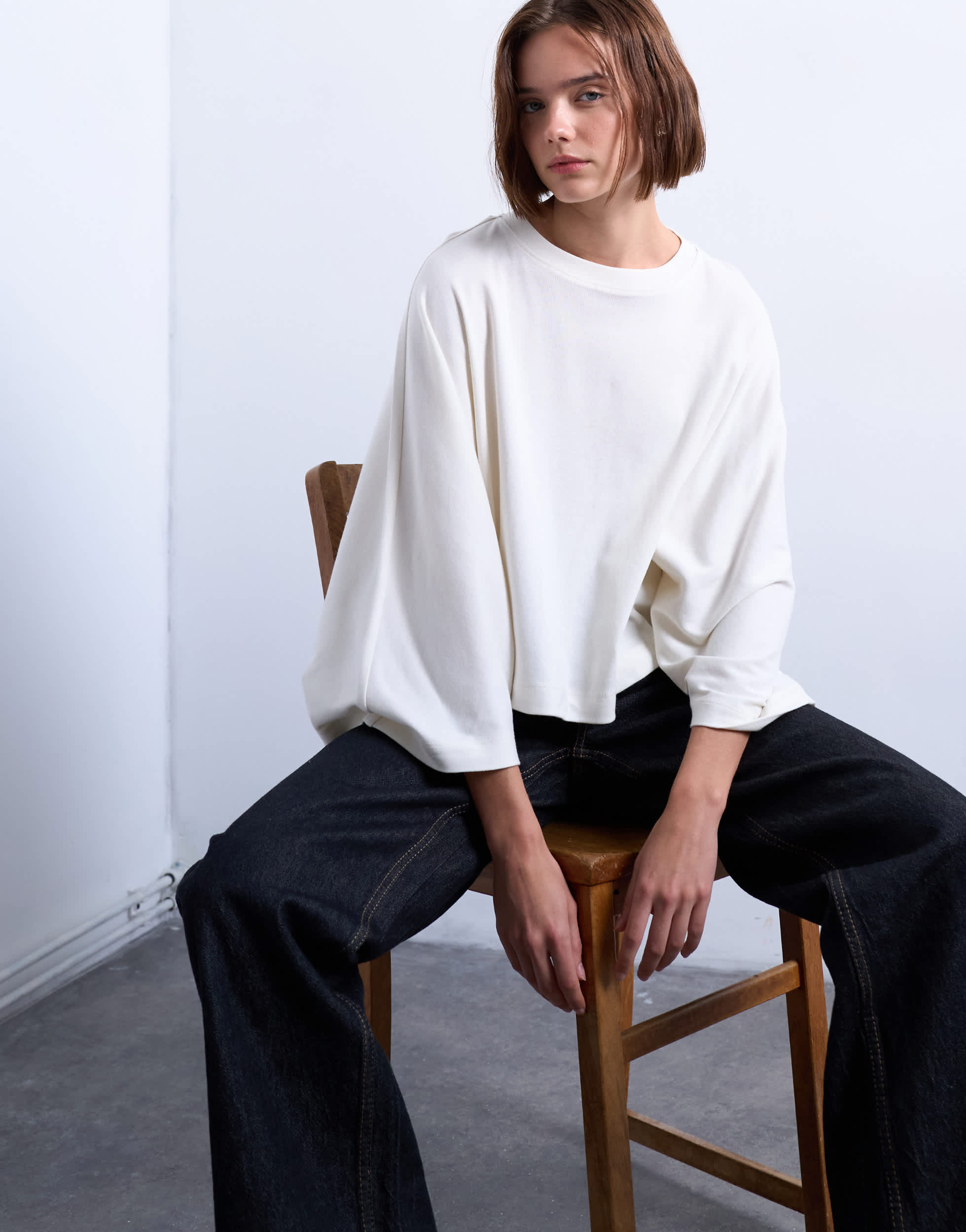 Topshop super wide sleeve tee in ecru