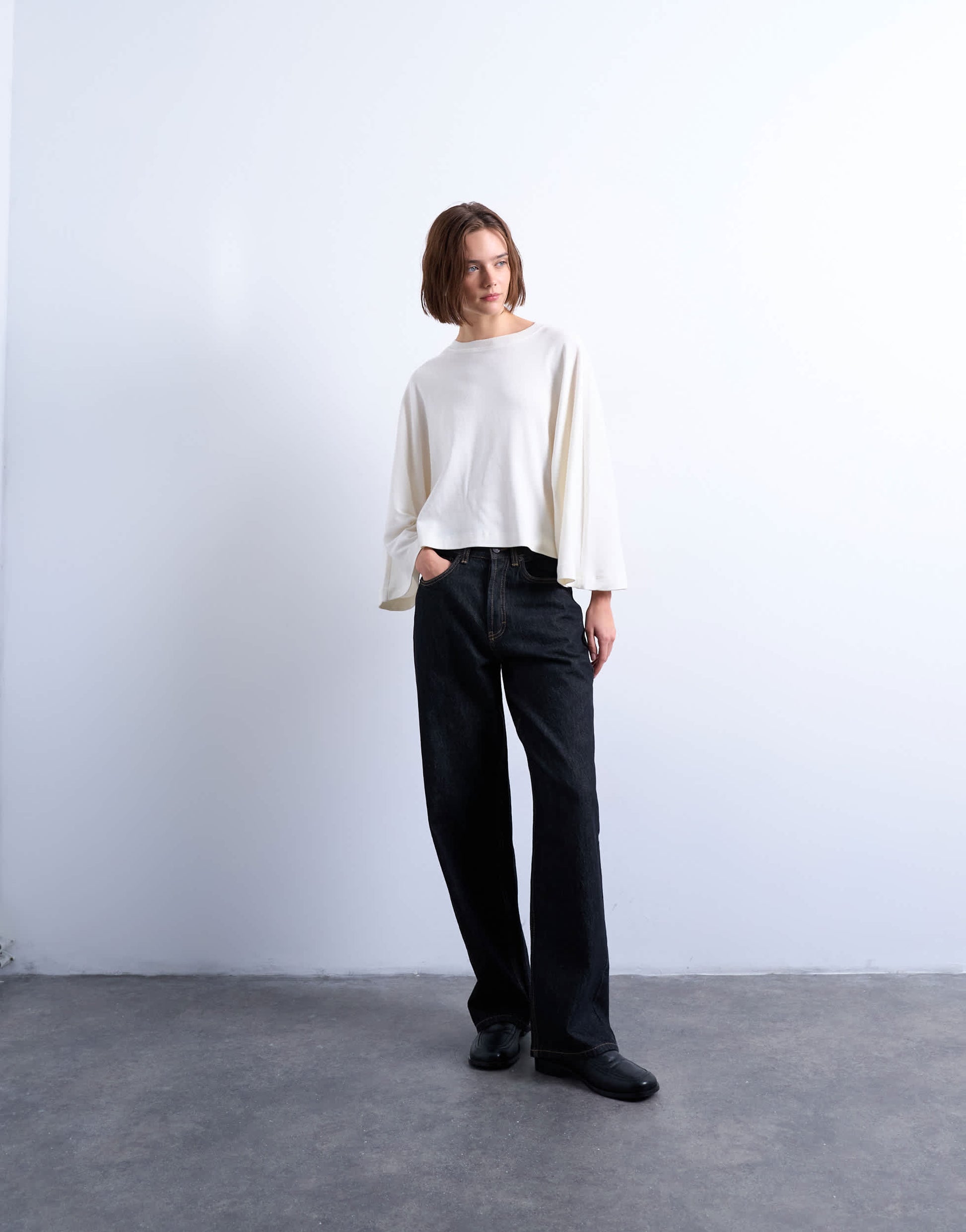 Topshop super wide sleeve tee in ecru