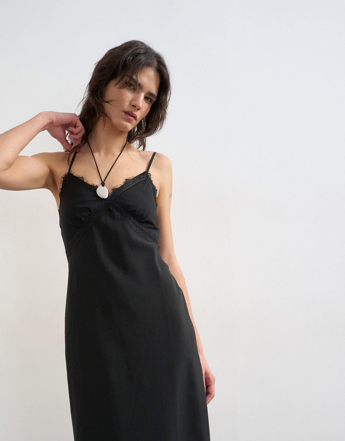 Topshop cupro lace trim midi slip dress in black