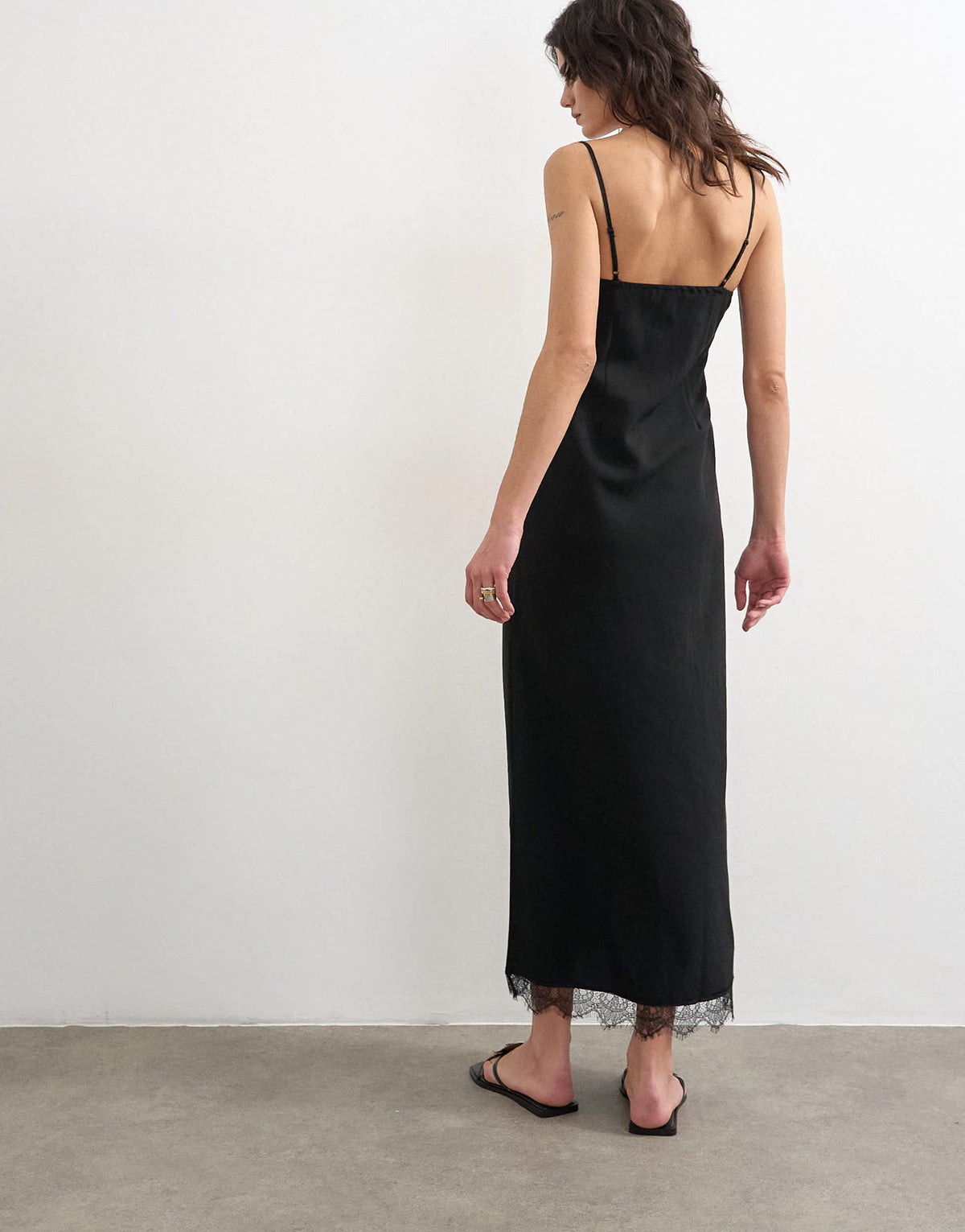 Topshop cupro lace trim midi slip dress in black