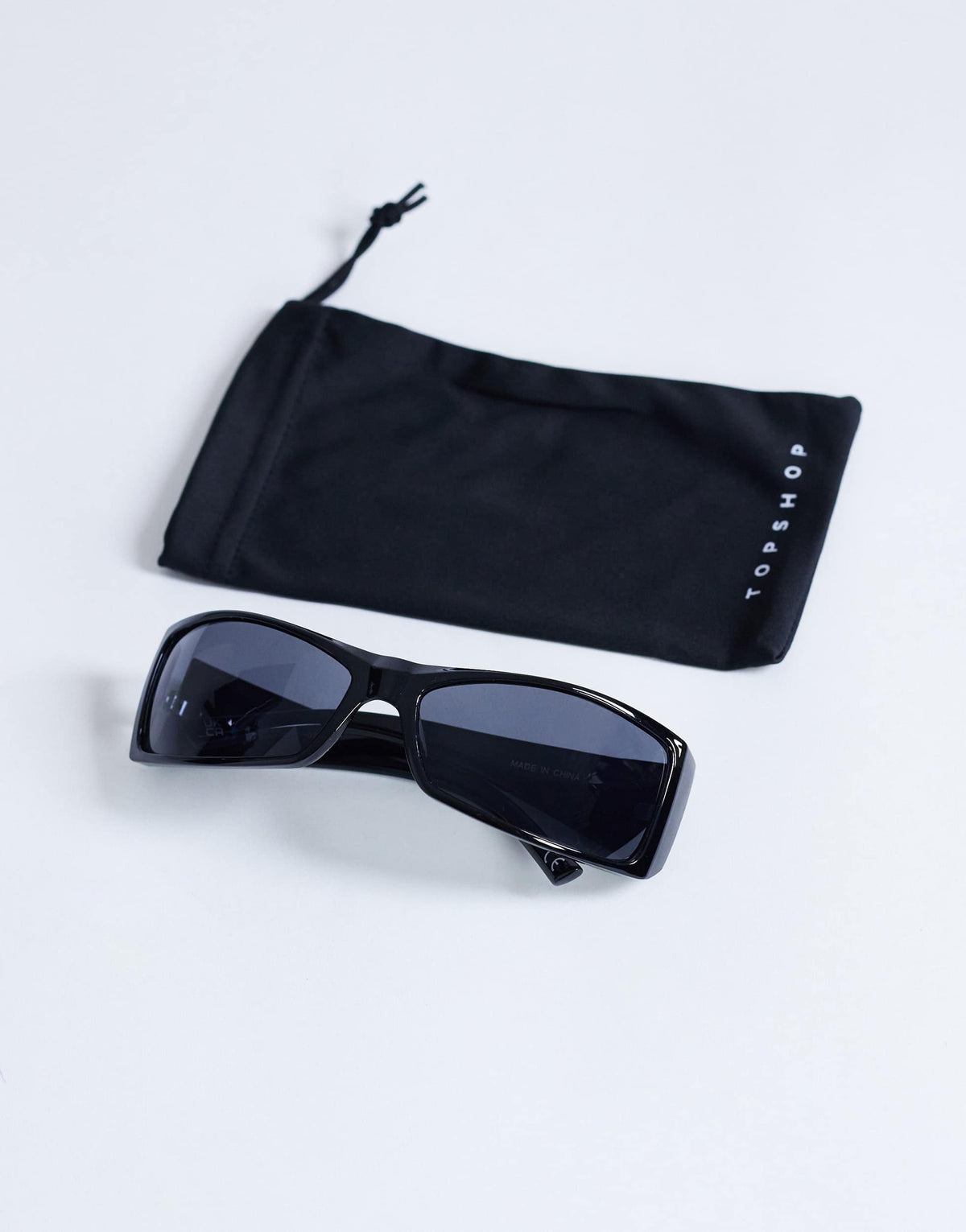 Topshop Ibiza wrapround rectangle sunglasses in black