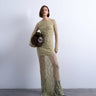 Topshop lace ruched front drop waist maxi dress in green