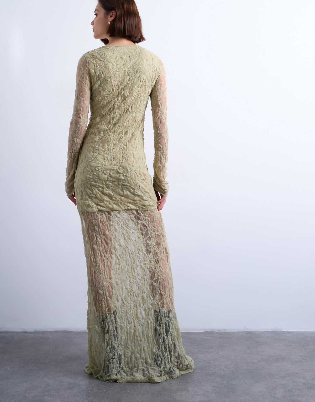 Topshop lace ruched front drop waist maxi dress in green