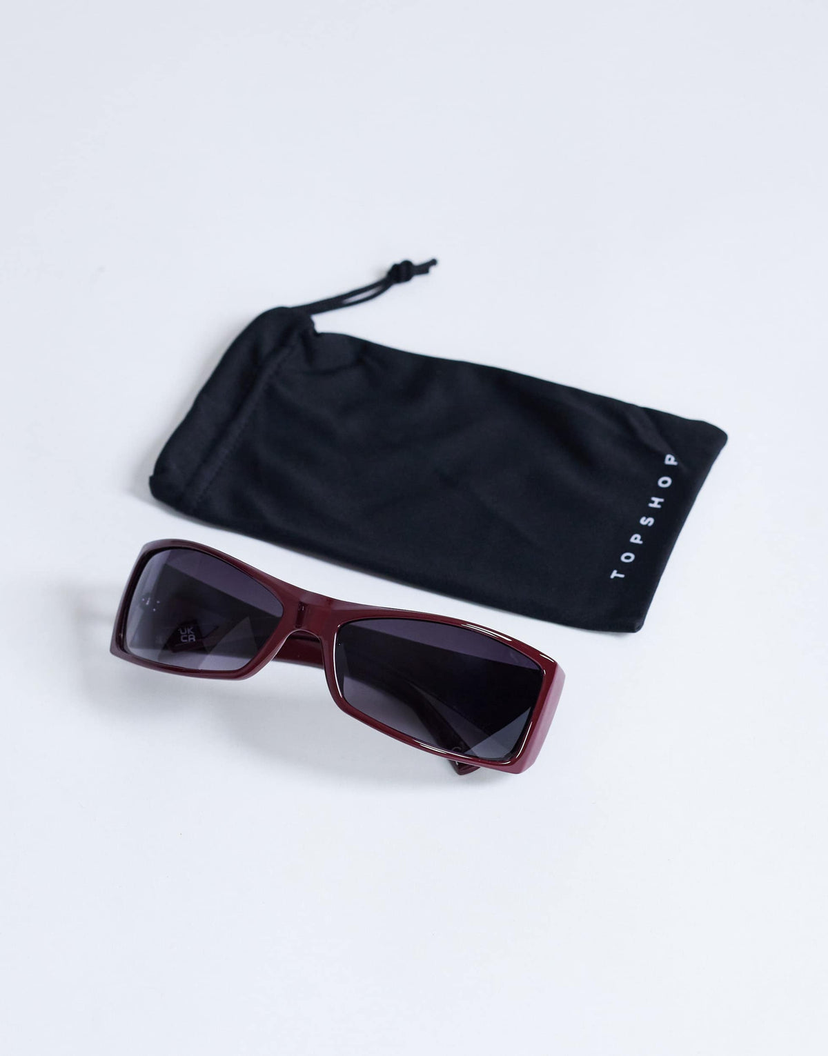 Topshop Ibiza wrapround rectangle sunglasses in burgundy