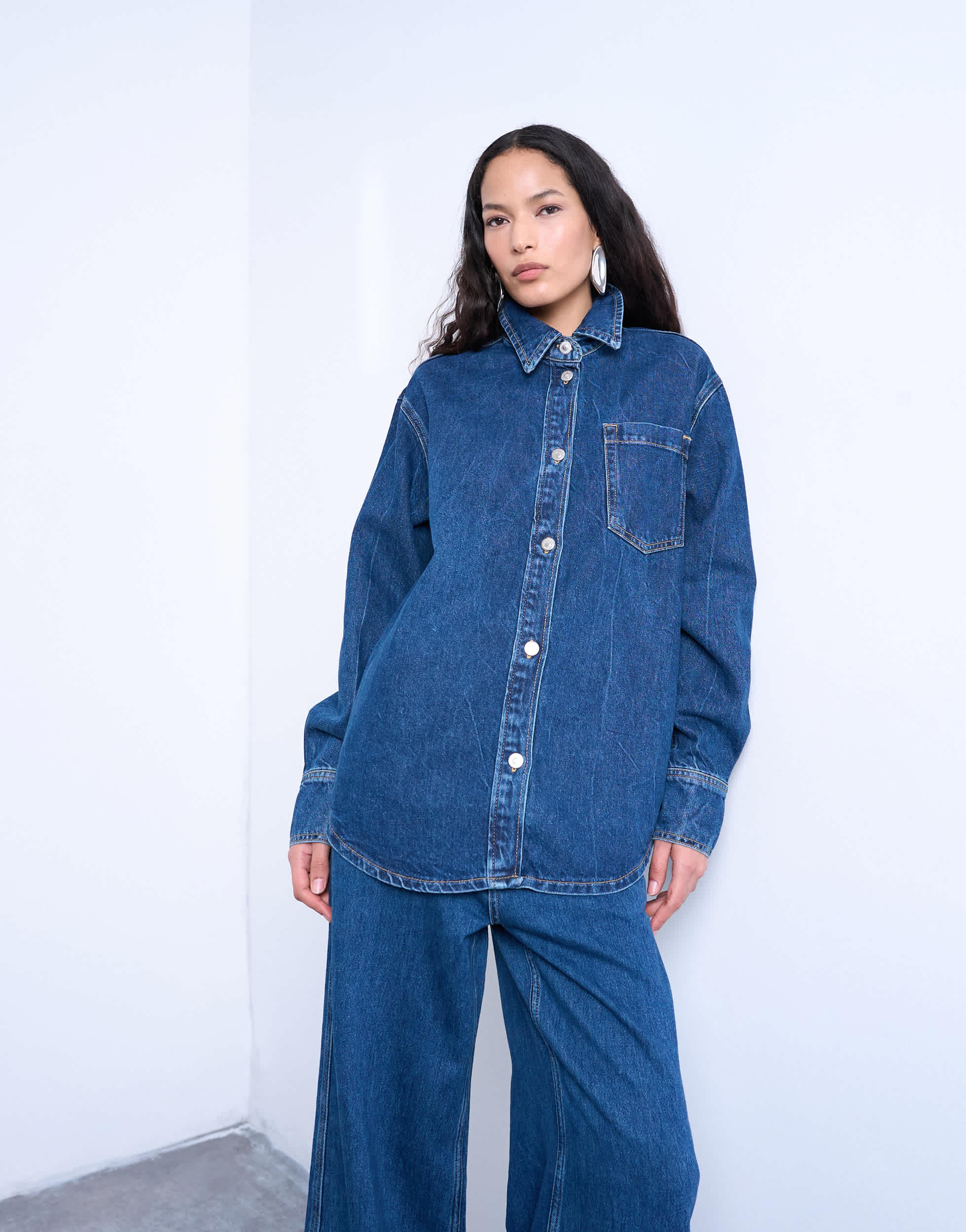 Topshop denim shacket in rich indigo