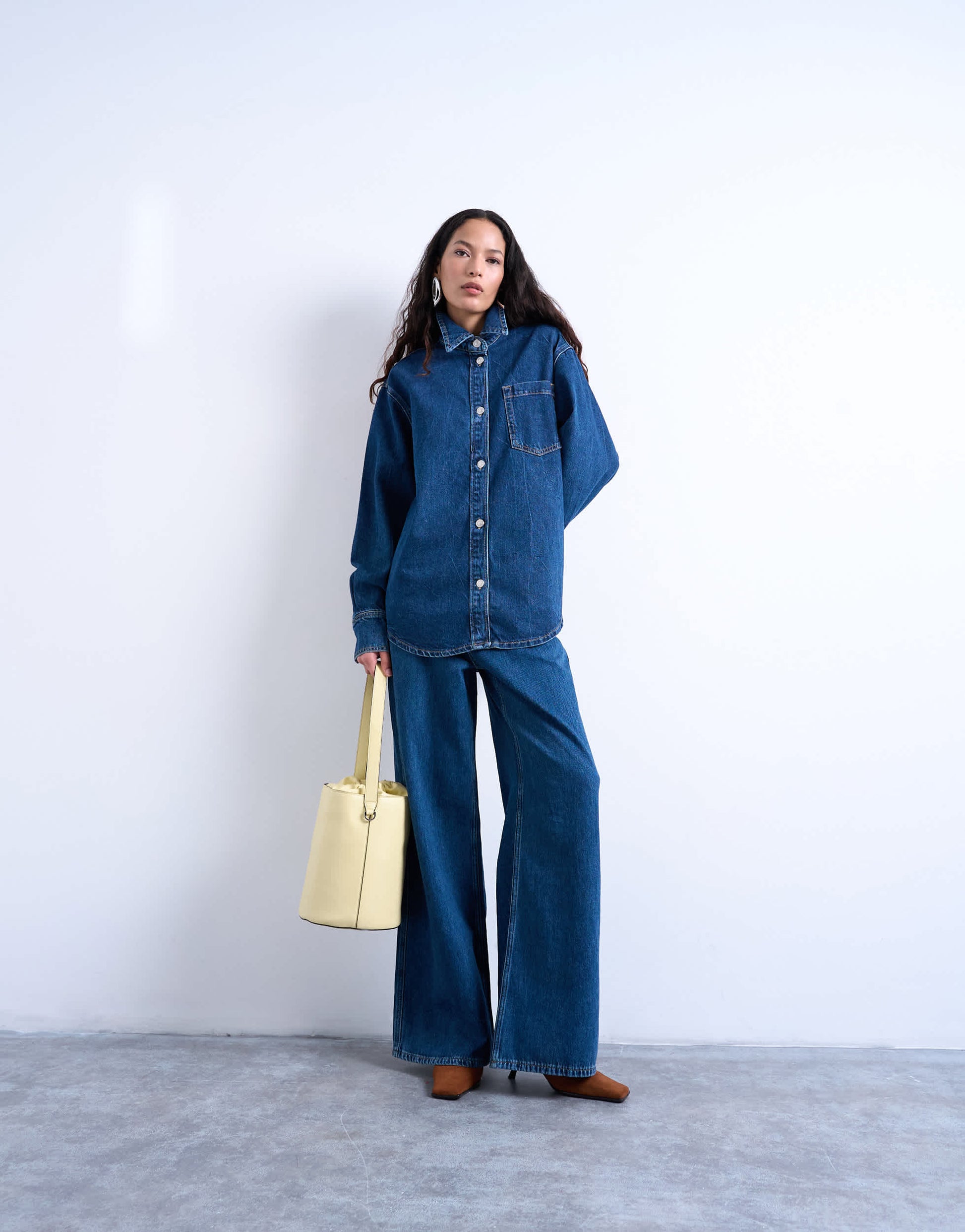 Topshop denim shacket in rich indigo
