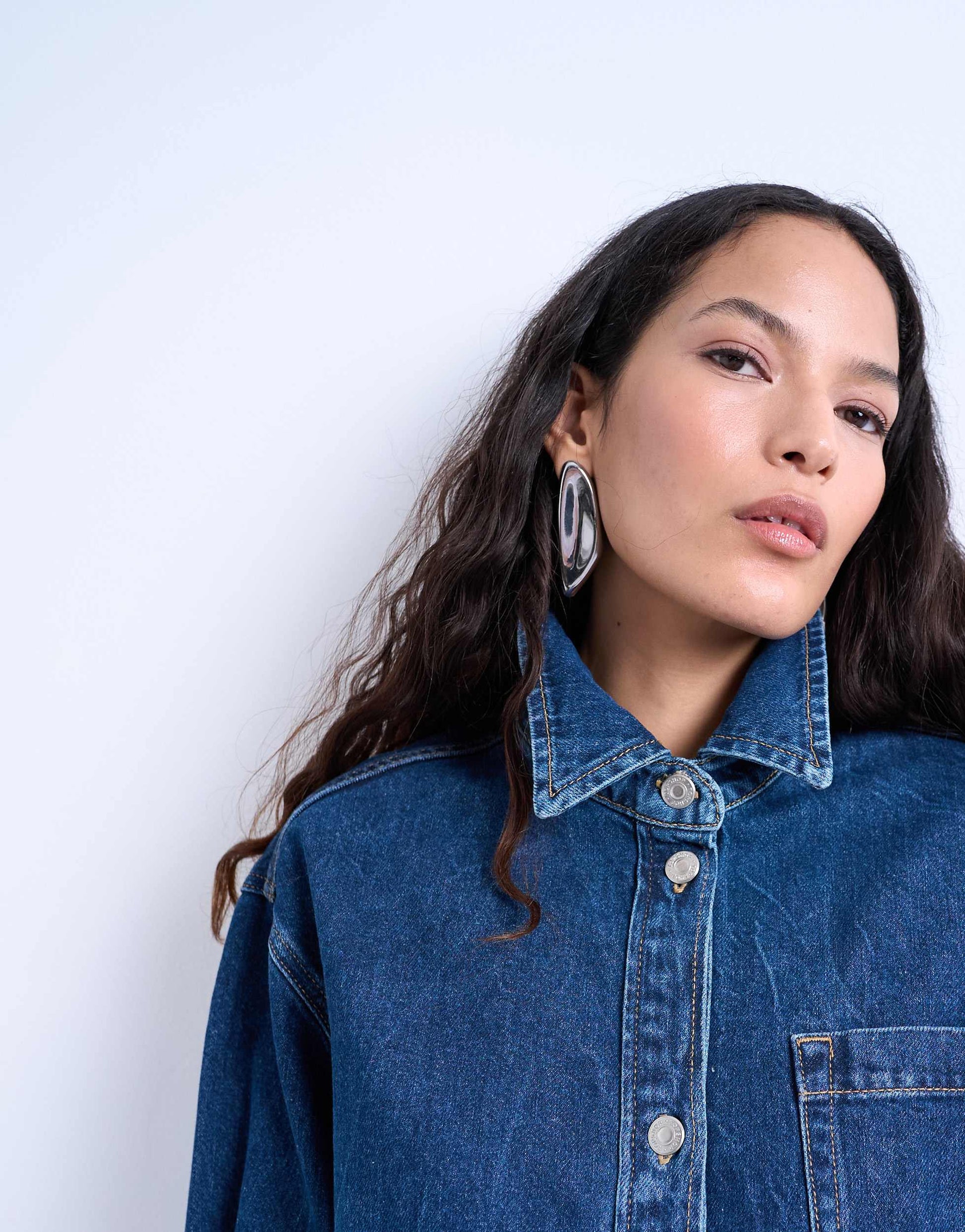 Topshop denim shacket in rich indigo