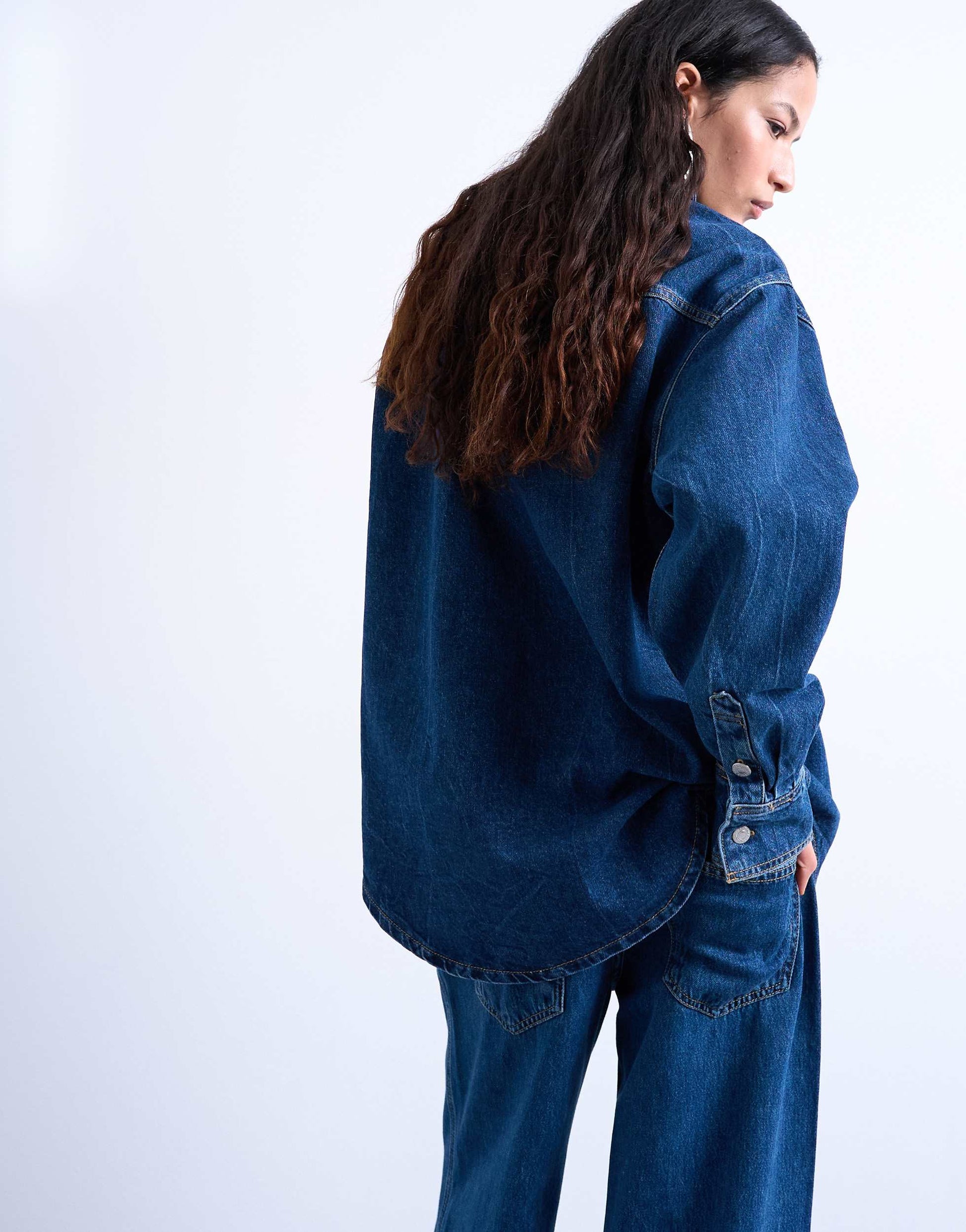Topshop denim shacket in rich indigo