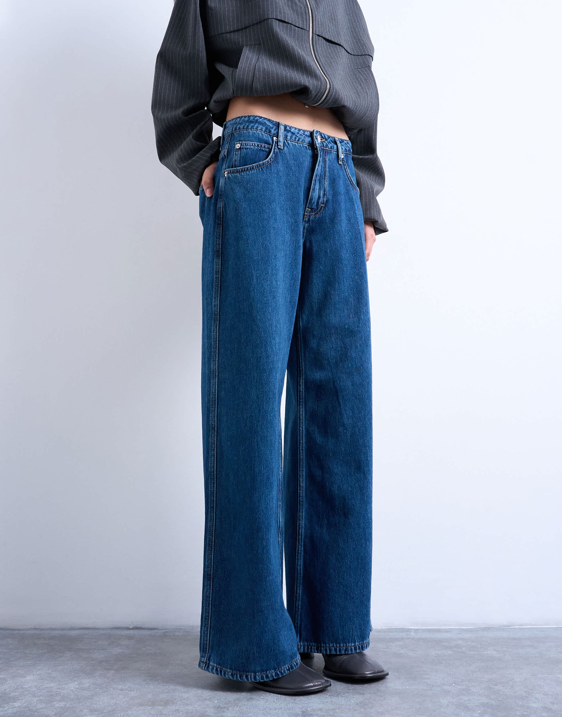 Topshop lounge low rise jean in vintage blue