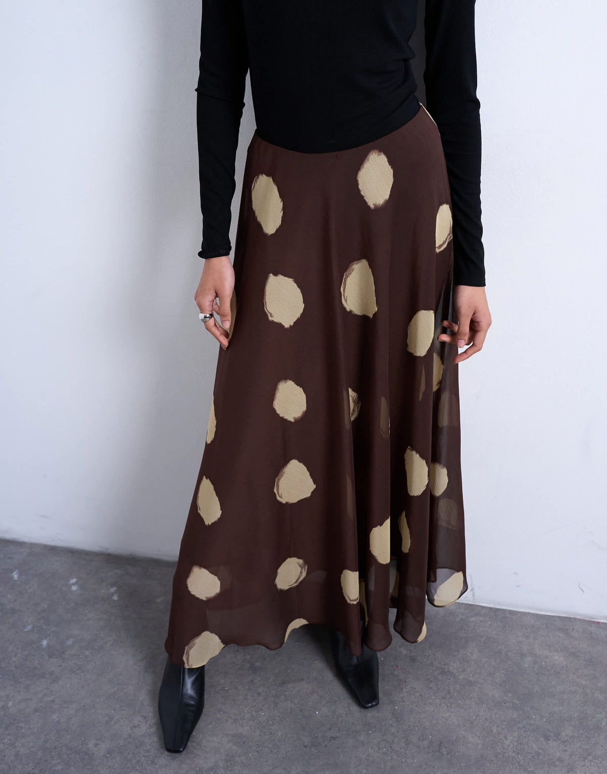 Topshop Chiffon full maxi skirt in choc spot