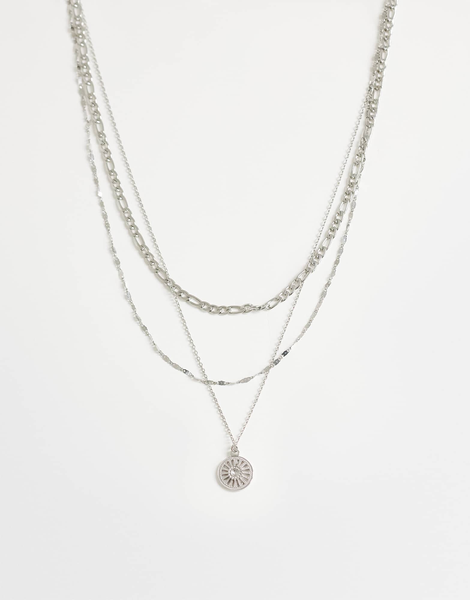 Topshop Nyle stainless steel multi chain necklace with pendants in silver