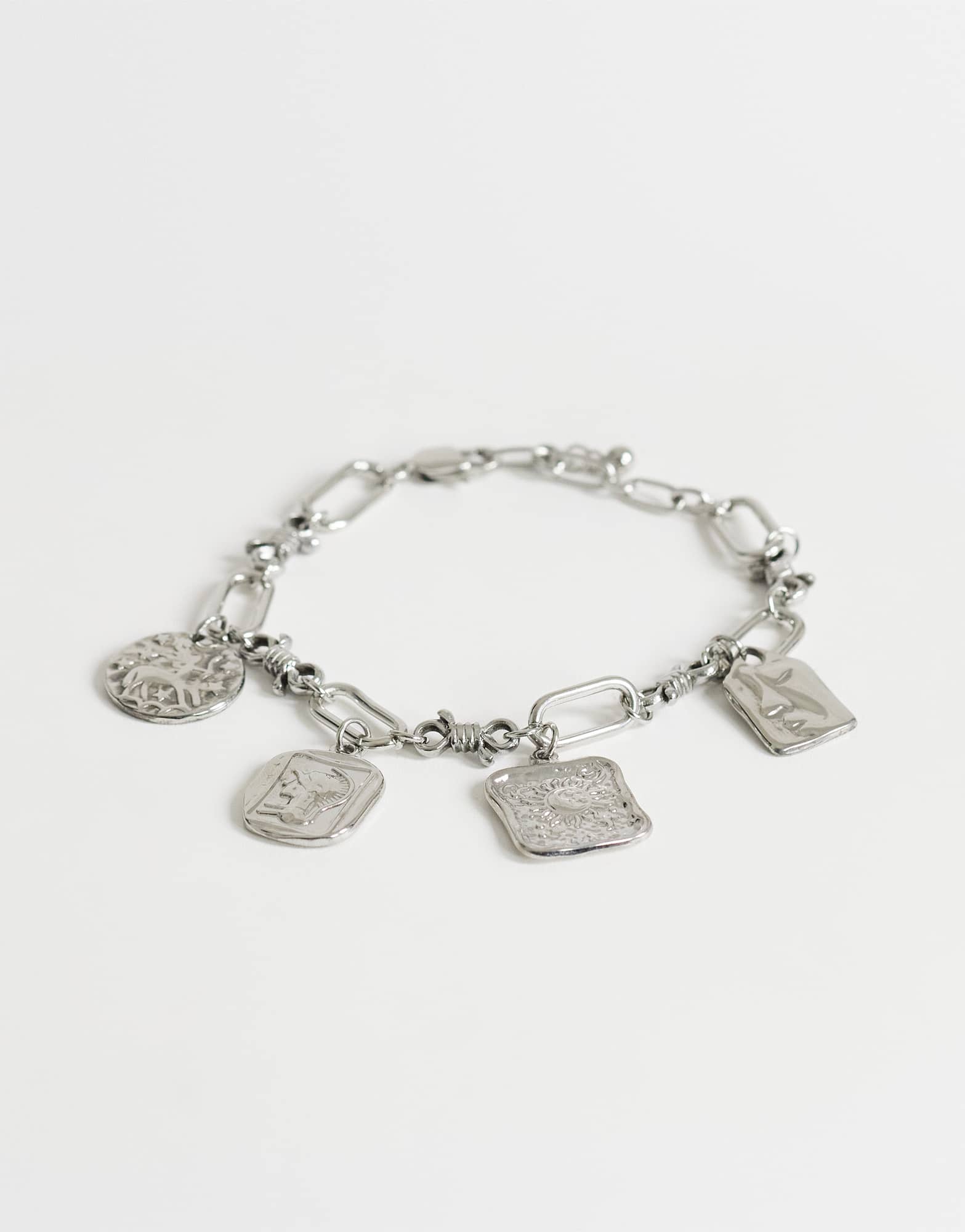 Topshop Casidy waterproof stainless steel chain bracelet with charms in silver