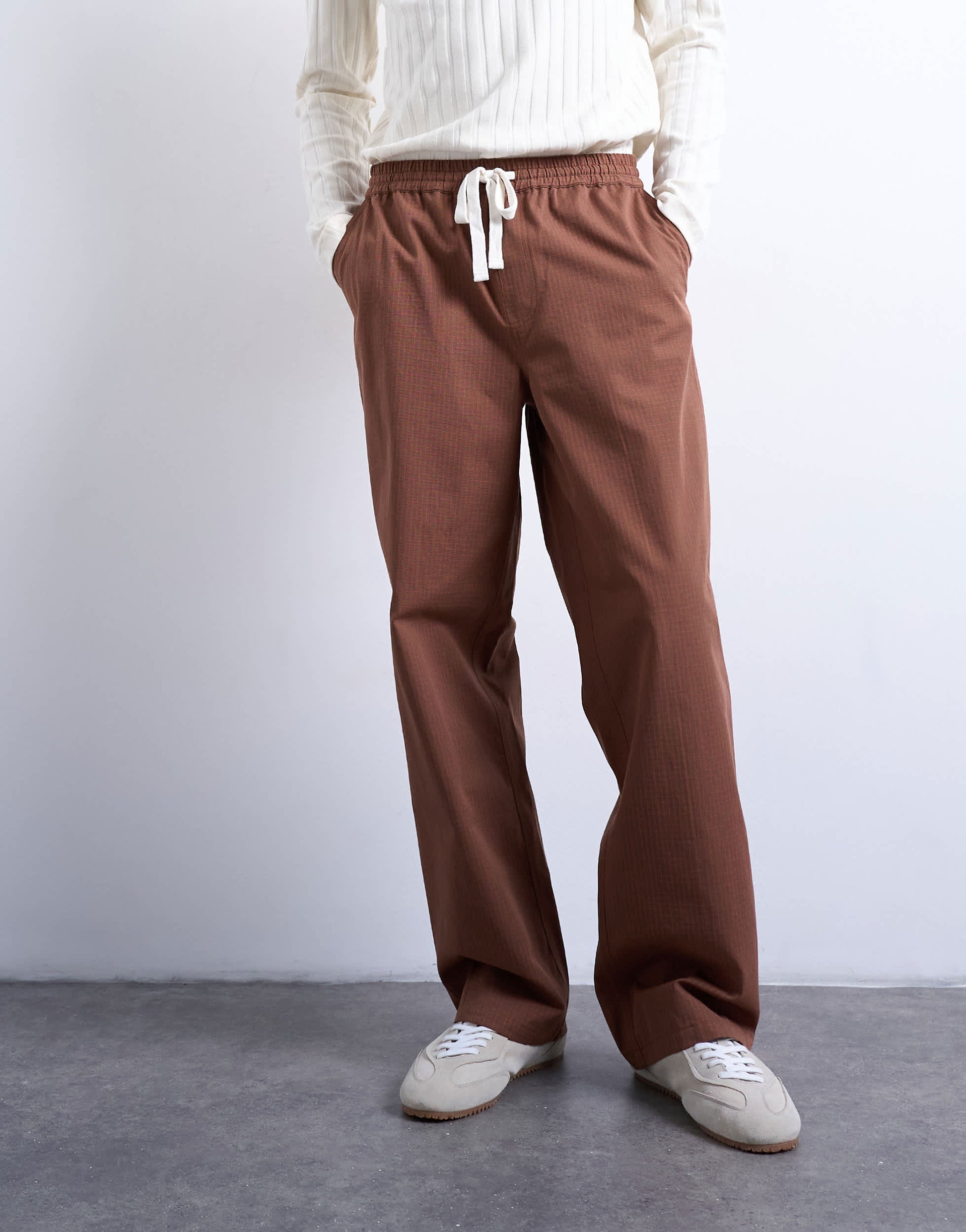 Topman baggy ripstop trouser in brown
