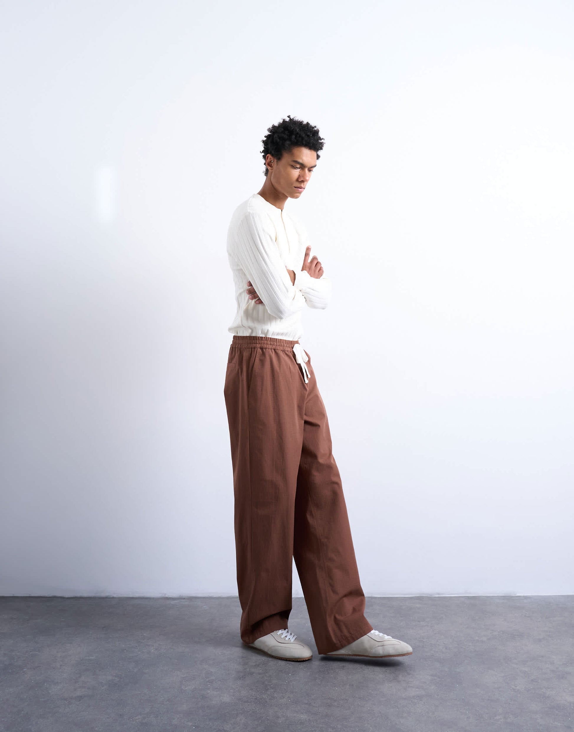Topman baggy ripstop trouser in brown