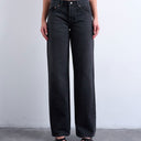 Topshop Ember low rise relaxed straight leg jean in washed black