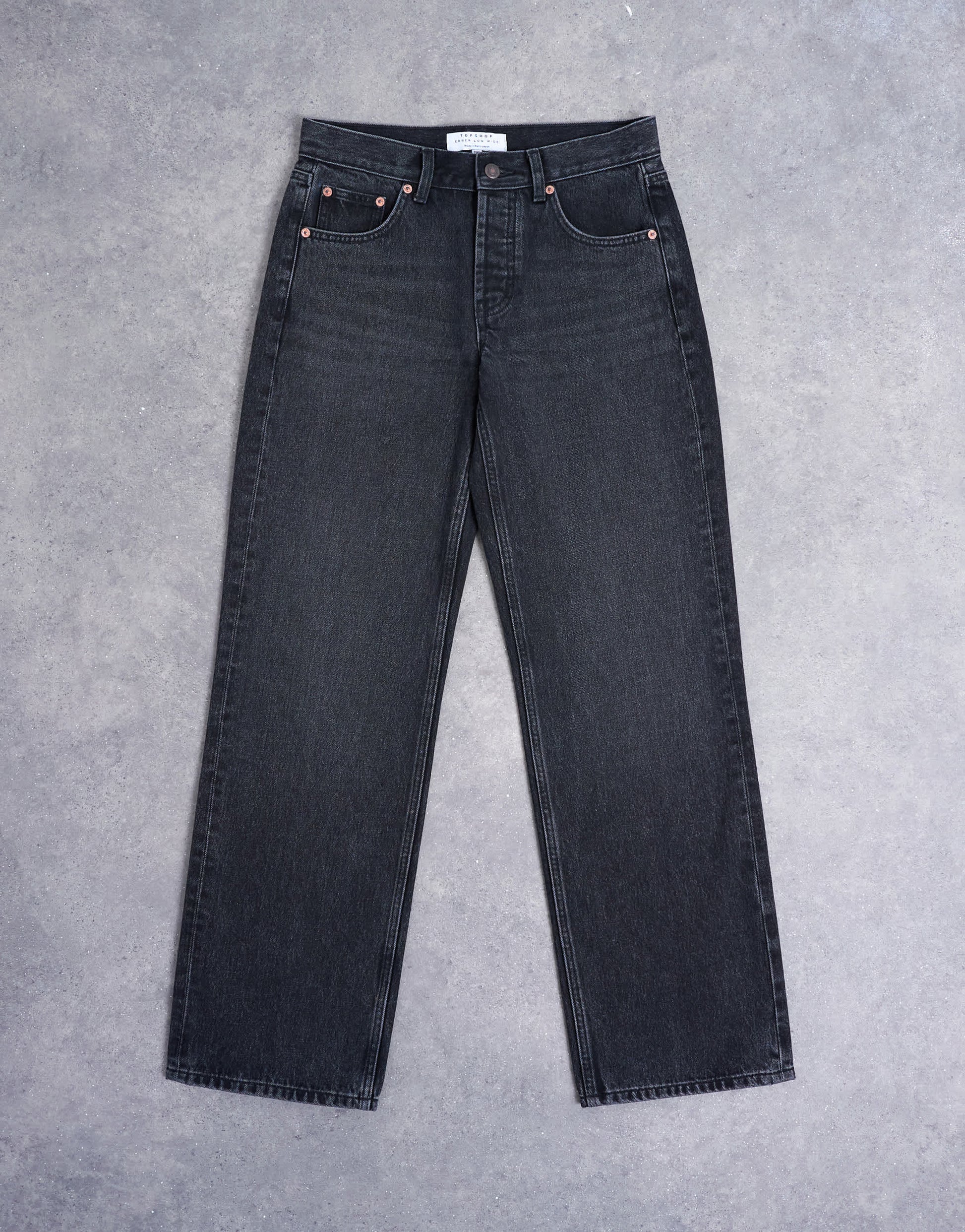 Topshop Ember low rise relaxed straight leg jean in washed black