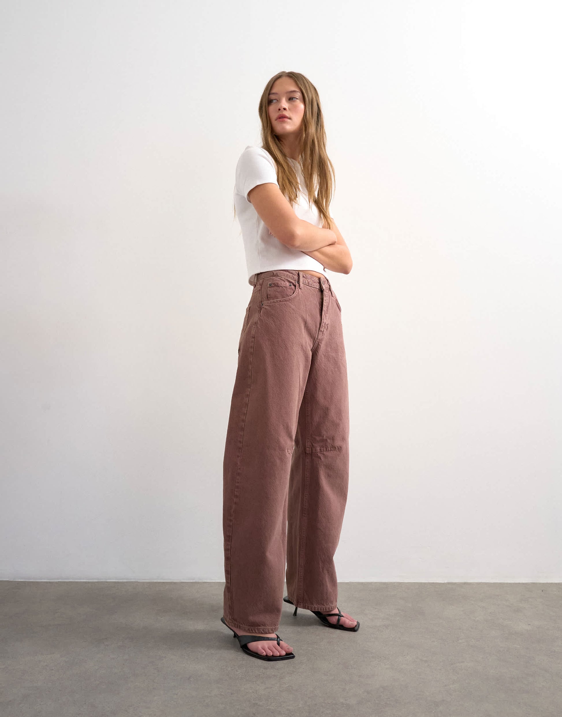 Topshop Barrel mid rise jean in eggplant