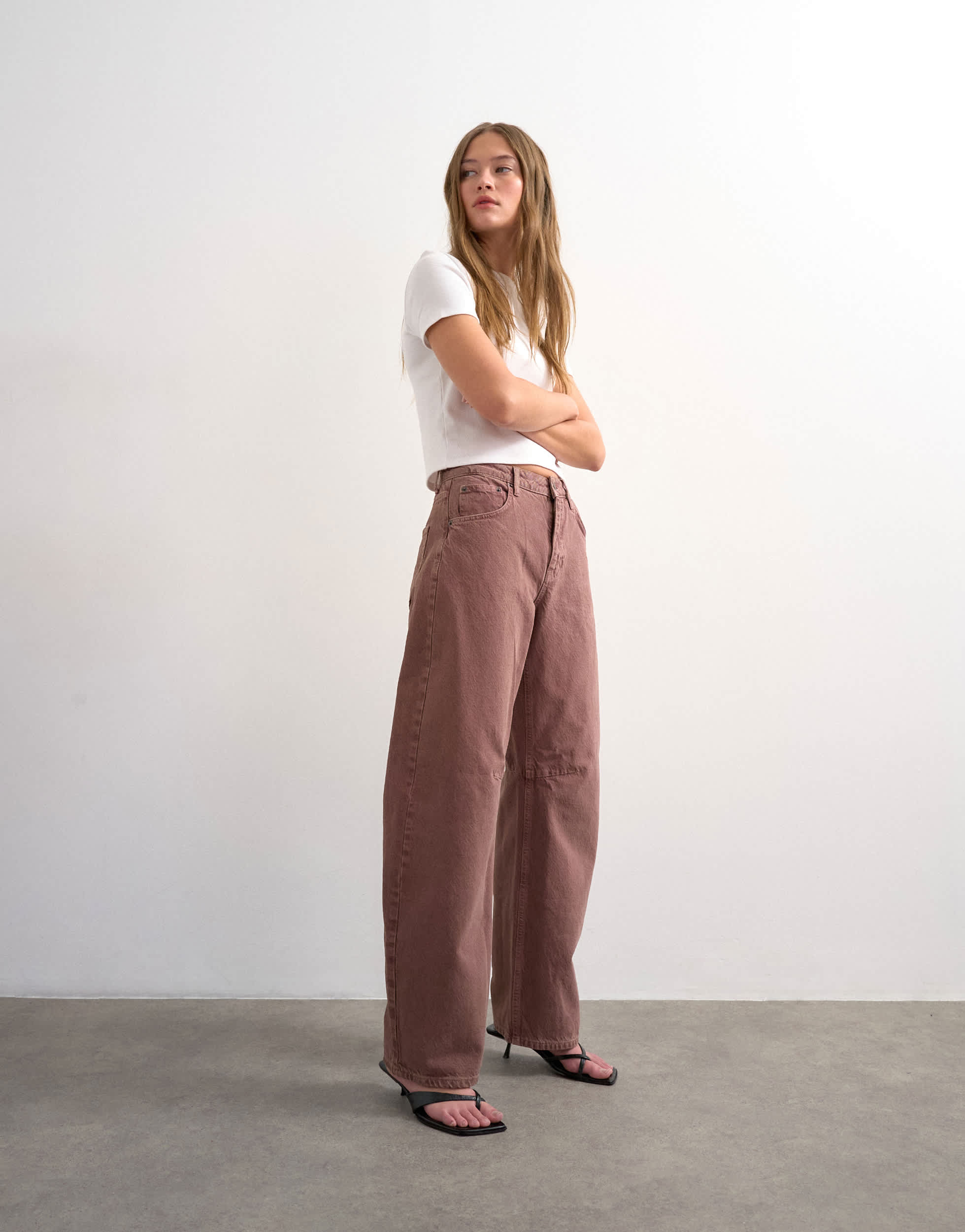 Topshop Barrel mid rise jean in eggplant