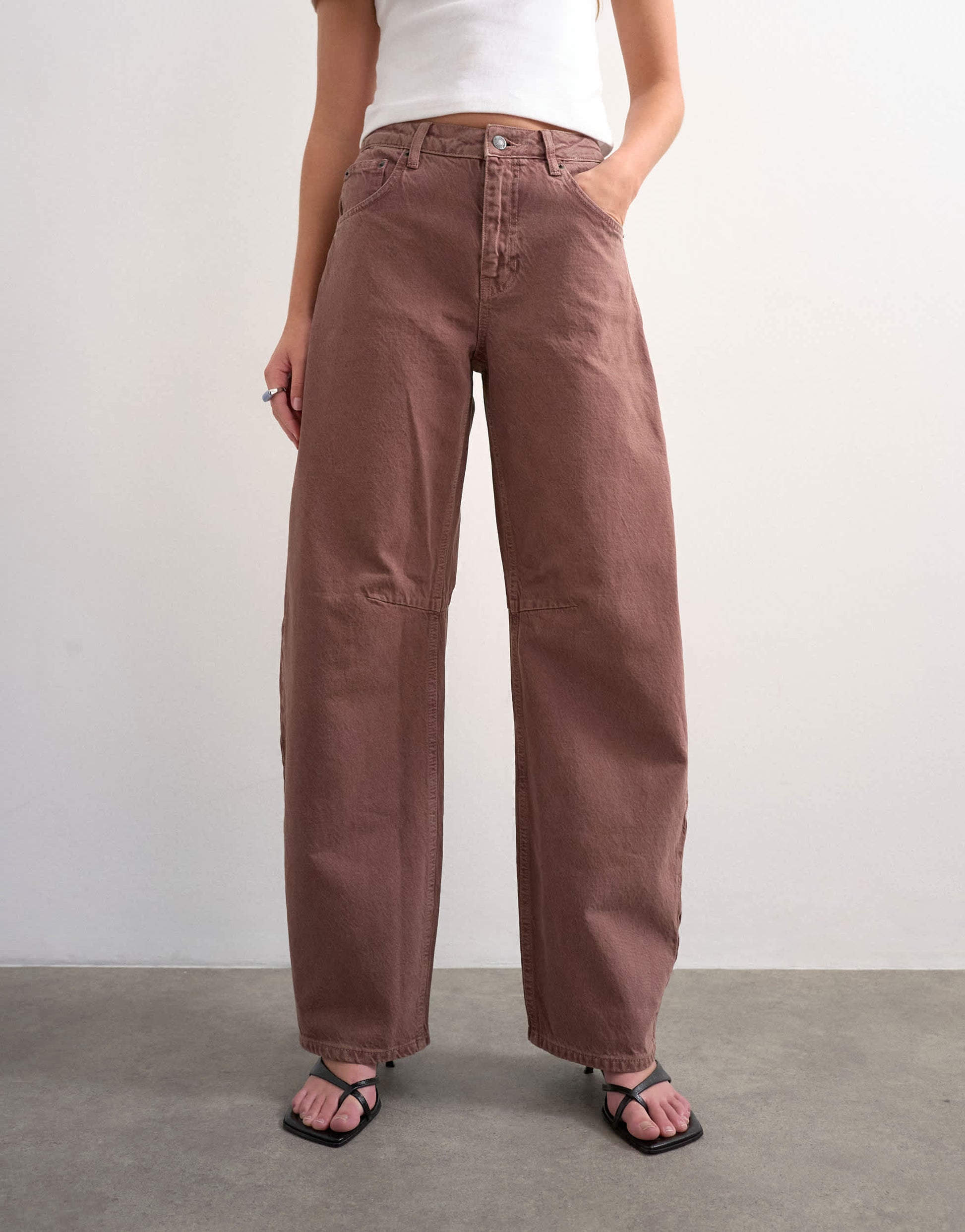 Topshop Barrel mid rise jean in eggplant