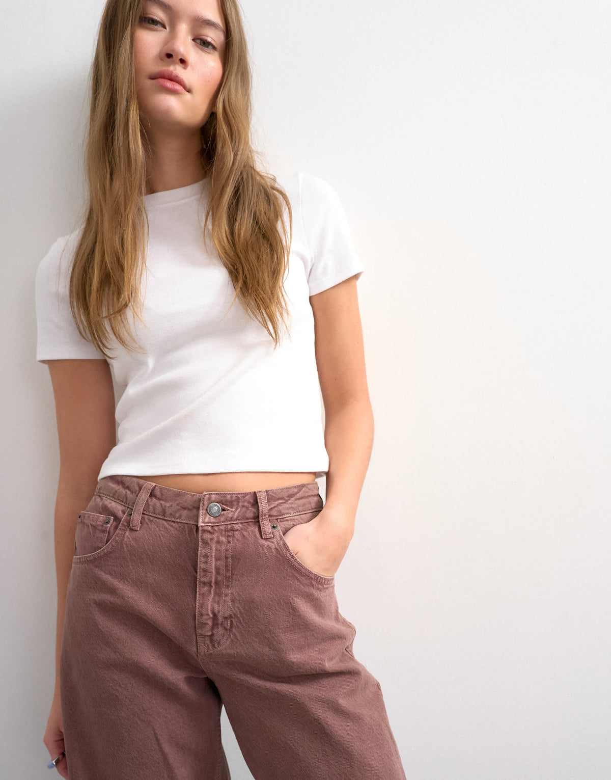 Topshop Barrel mid rise jean in eggplant
