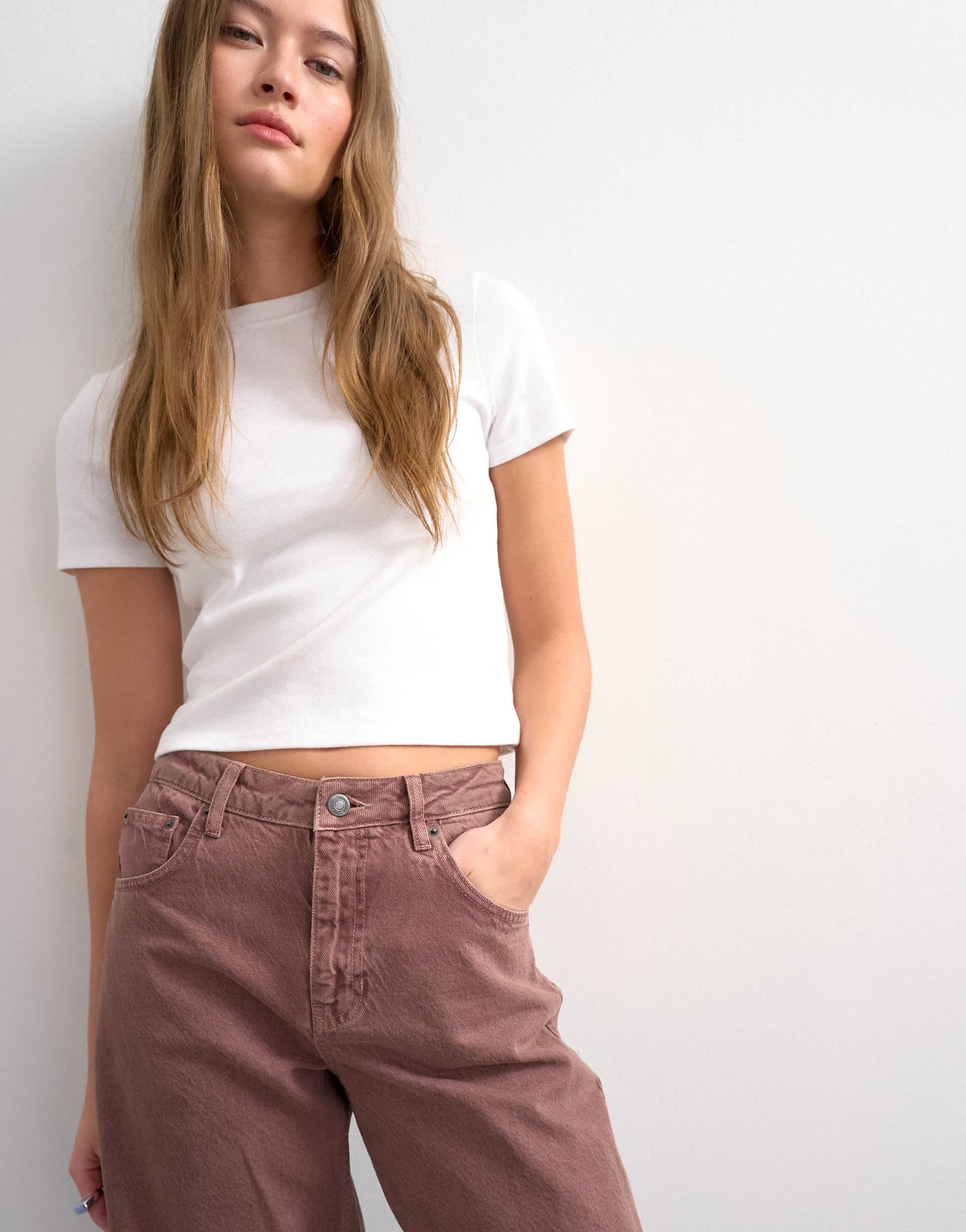 Topshop Barrel mid rise jean in eggplant