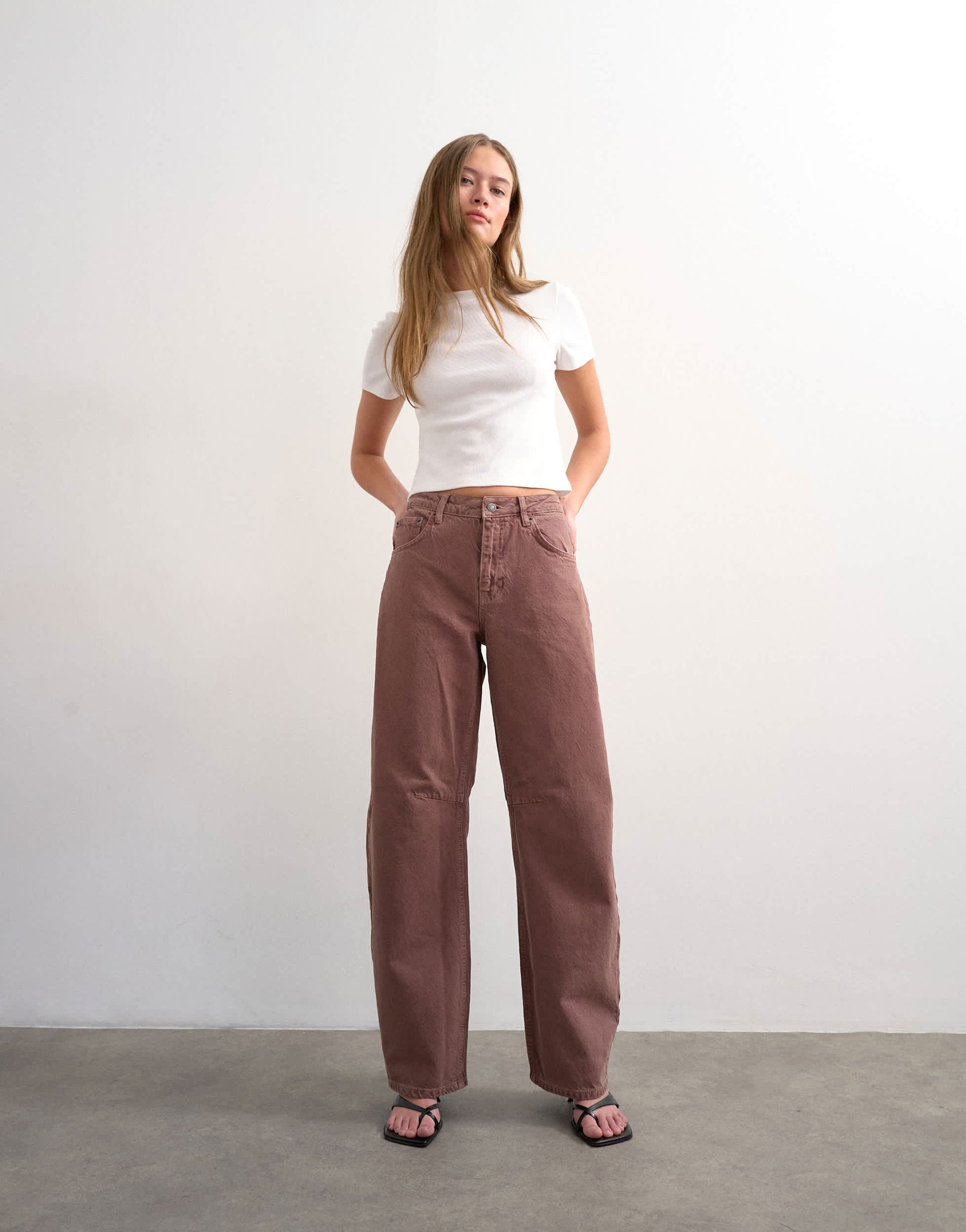 Topshop Barrel mid rise jean in eggplant