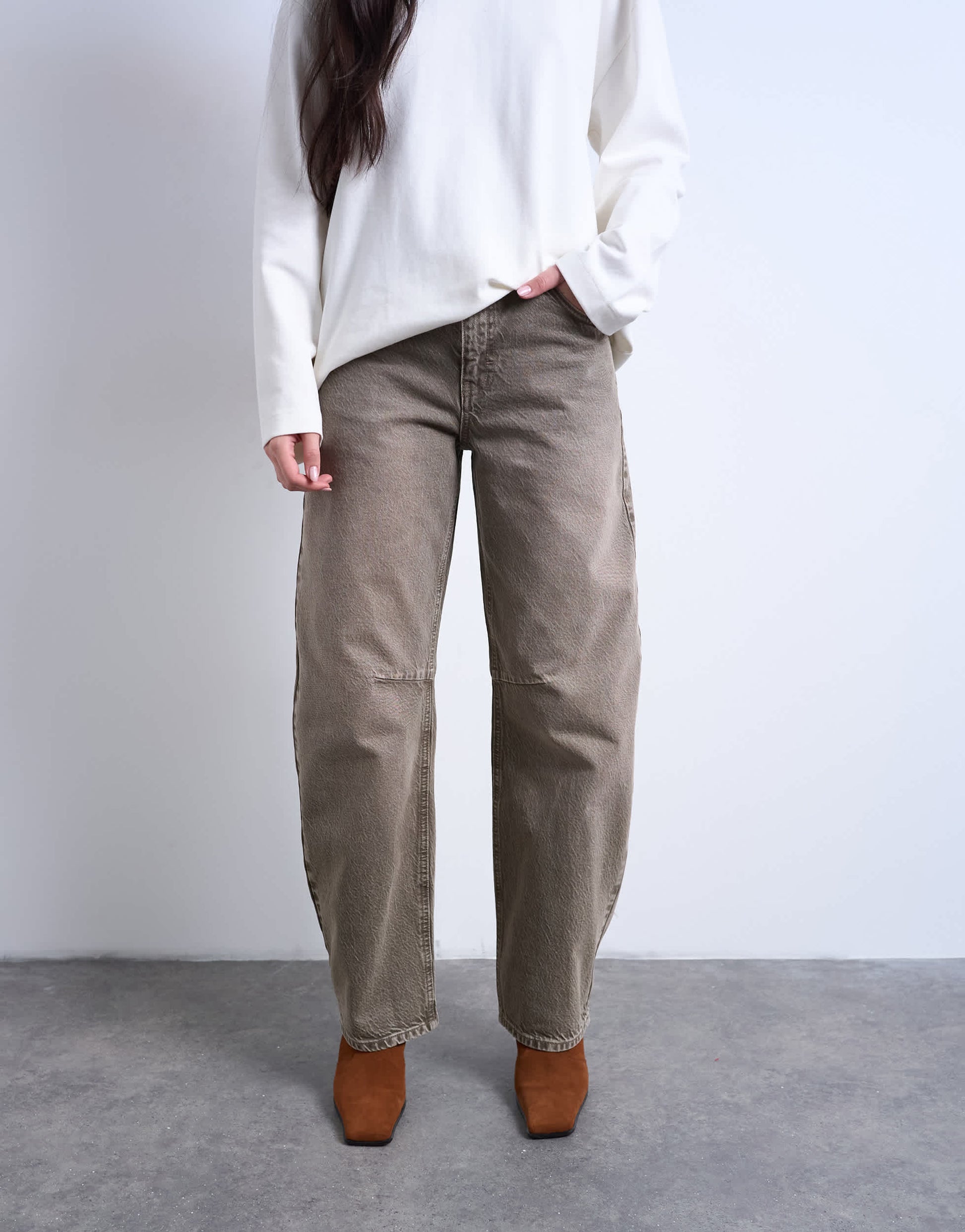 Topshop Barrel mid rise jean in pesto