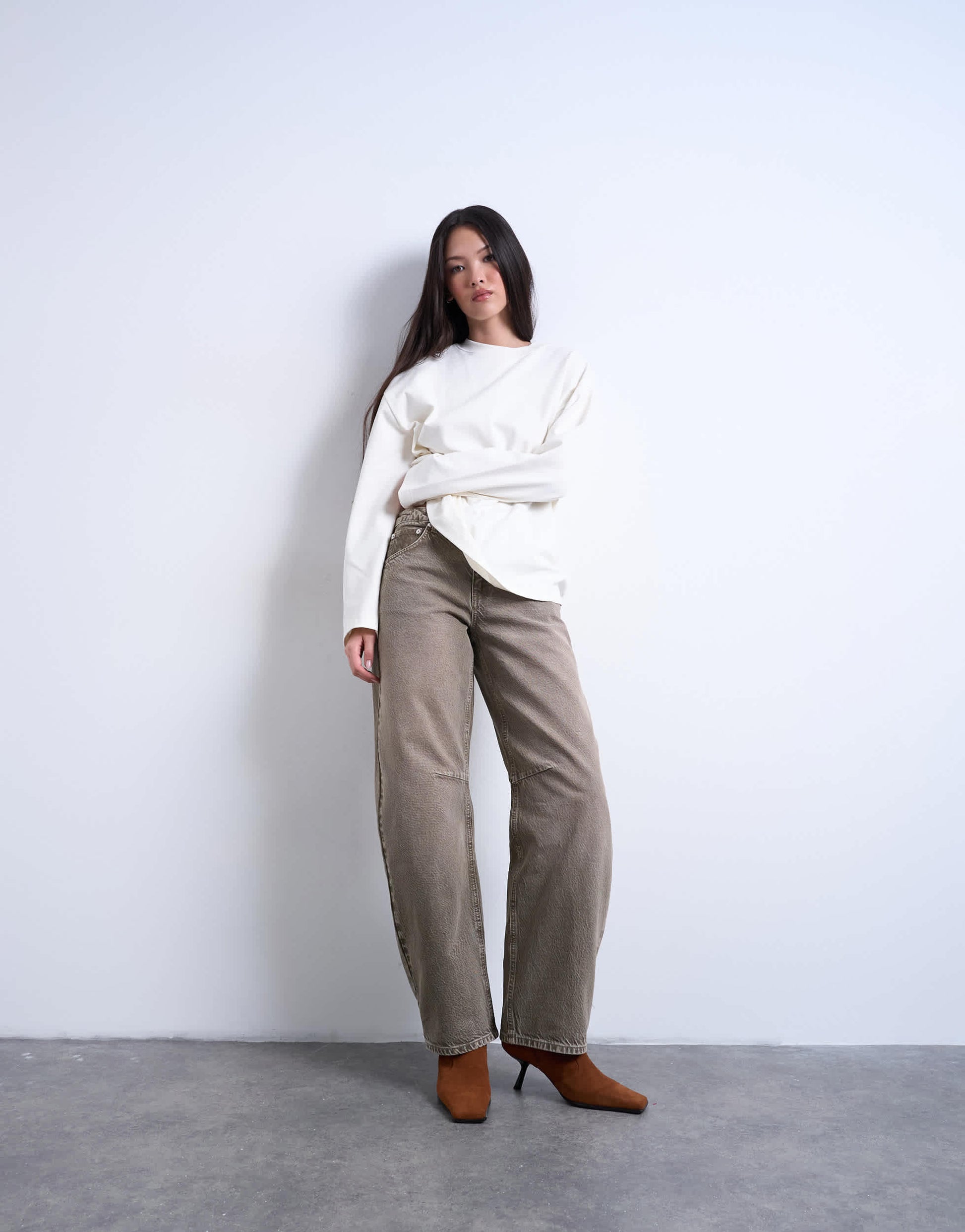Topshop Barrel mid rise jean in pesto