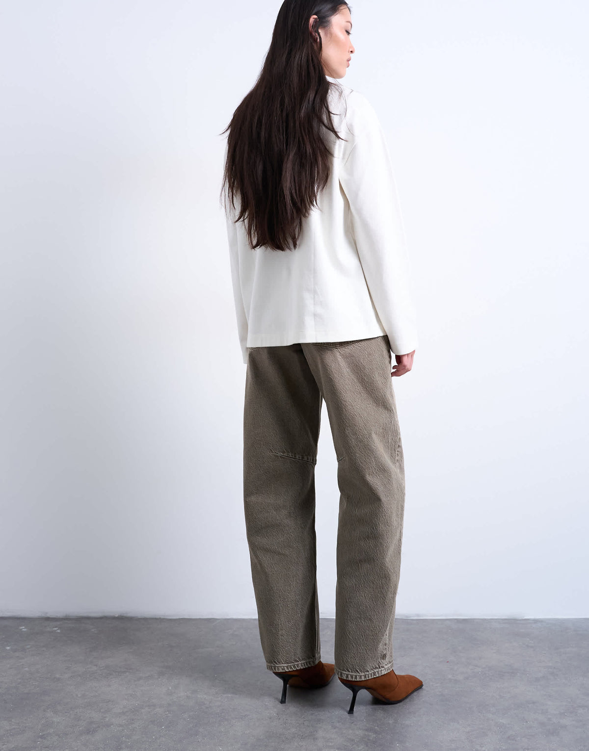 Topshop Barrel mid rise jean in pesto