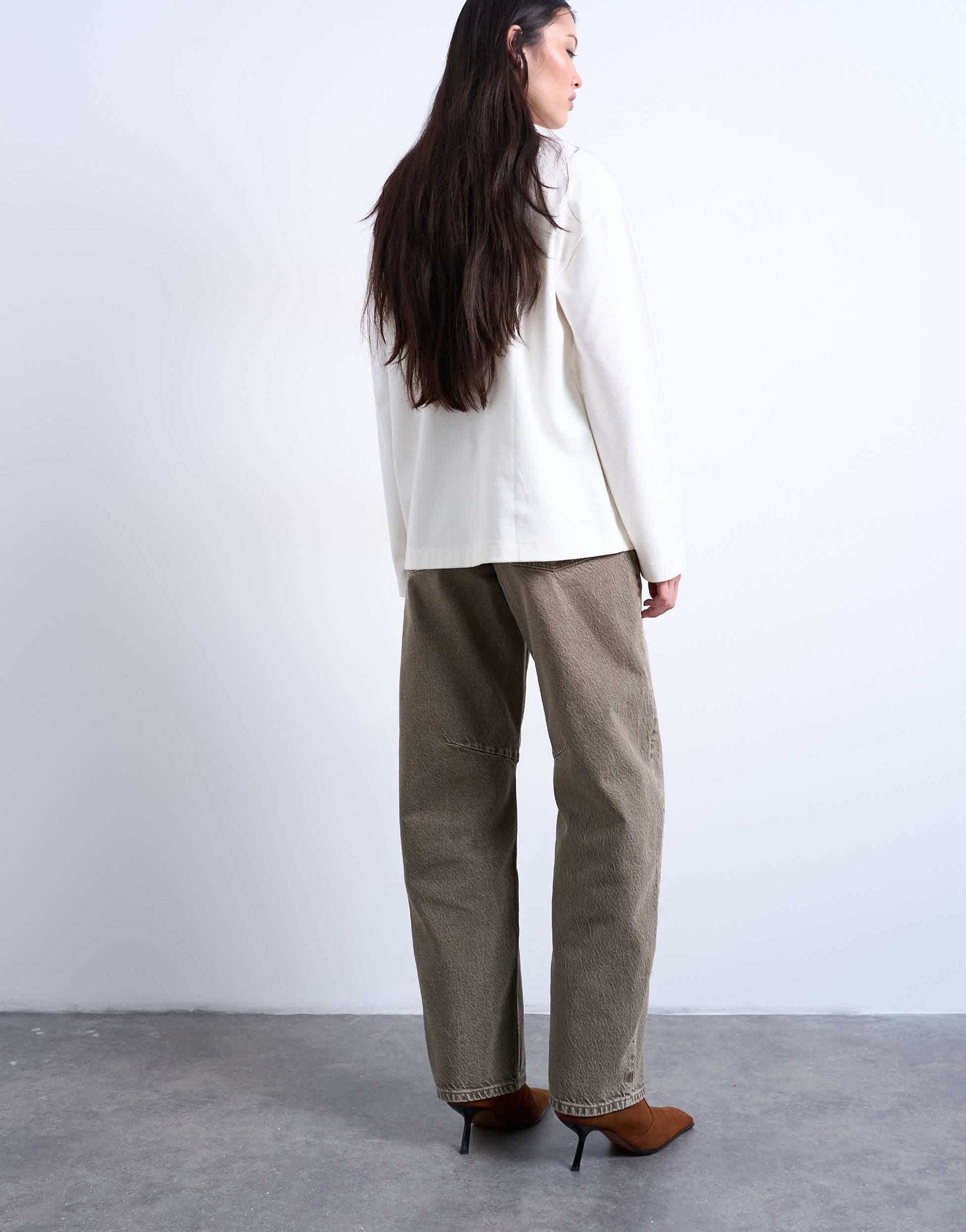 Topshop Barrel mid rise jean in pesto