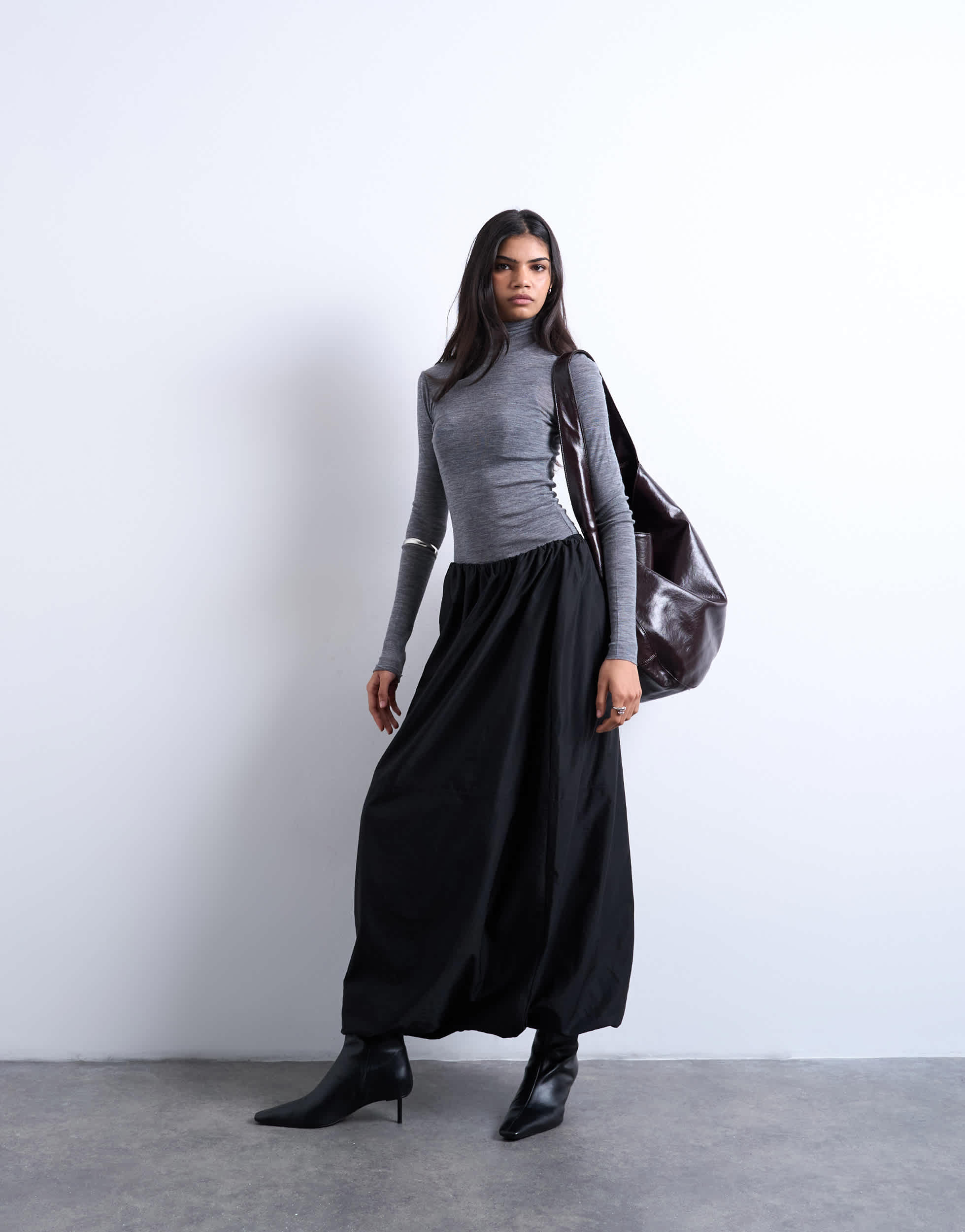 Topshop techy seam detail bubble hem maxi skirt in black